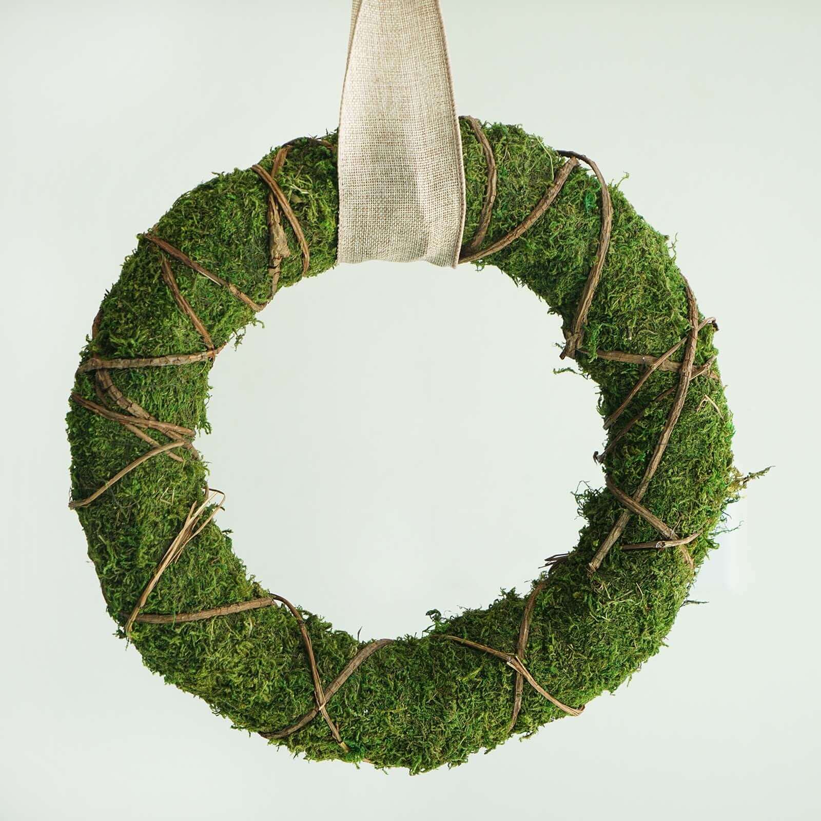 2 Pack 14" Green Natural Preserved Moss Wreaths With Twine Twig Wrap