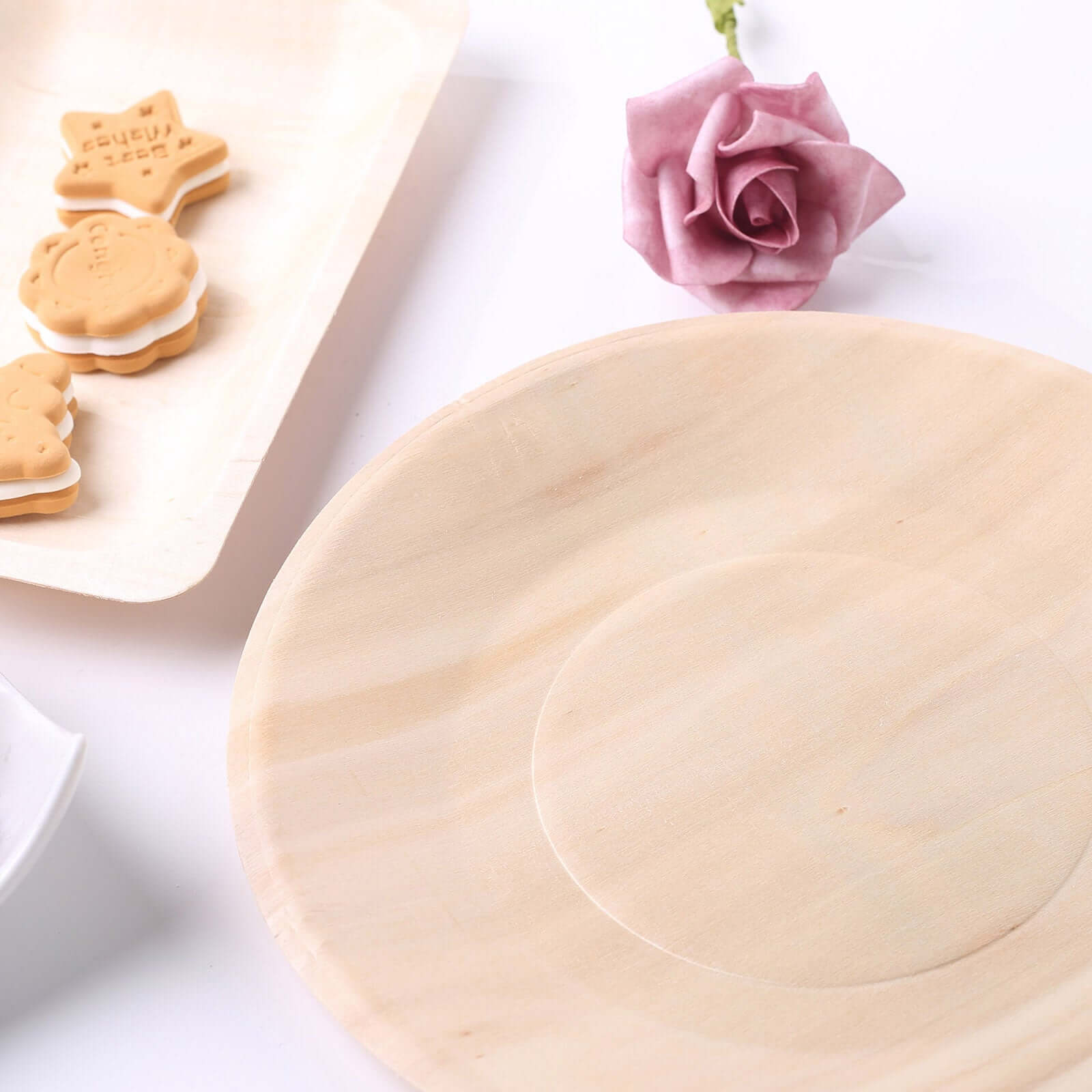 25-Pack Birchwood 9" Round Dinner Plates - Natural Eco Friendly Wooden Disposable Plates for Farmhouse-Style Events, Parties & Gatherings