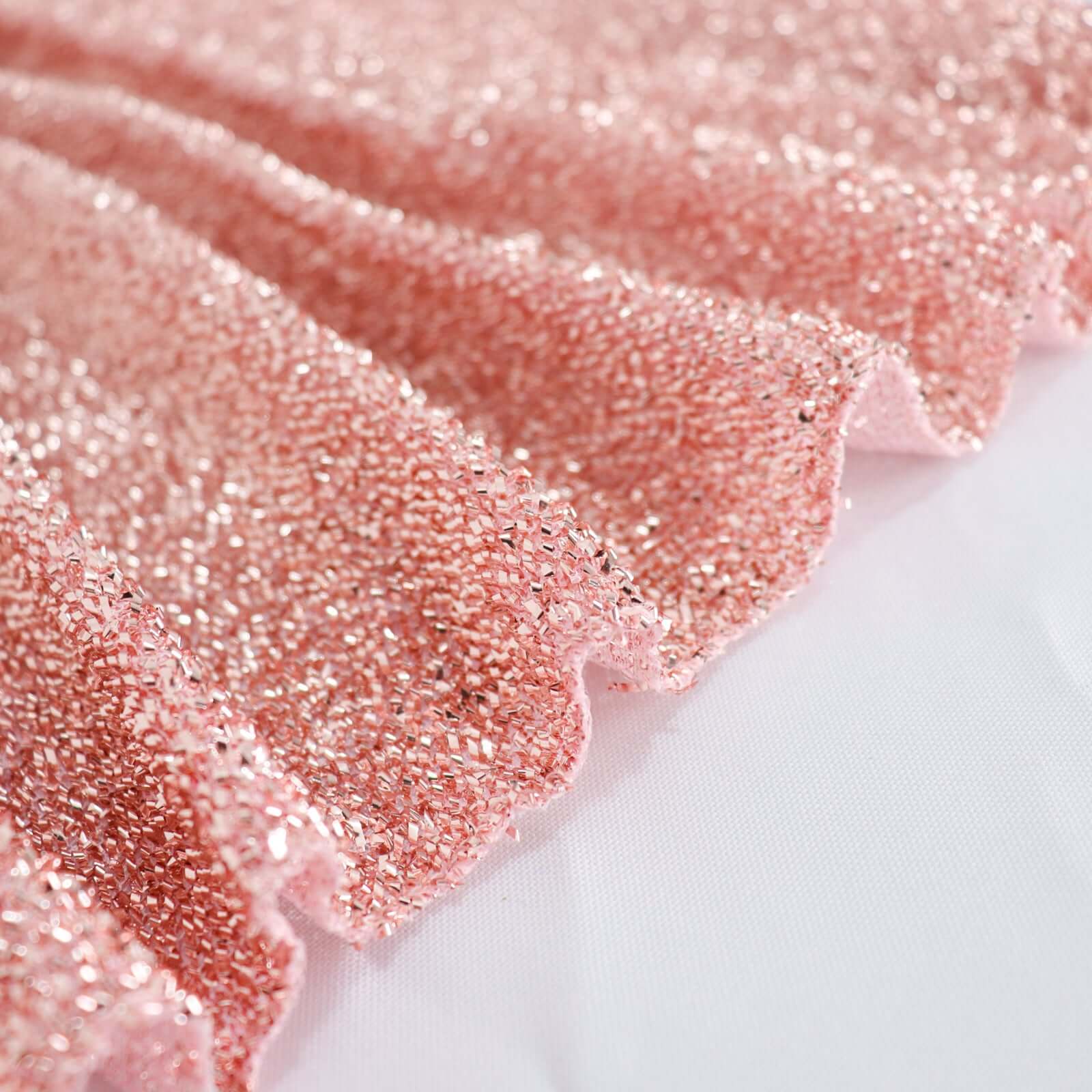 Spandex 17ft Table Skirt Rose Gold Pleated Metallic Shimmer Tinsel with Top Velcro Strip Table Cover