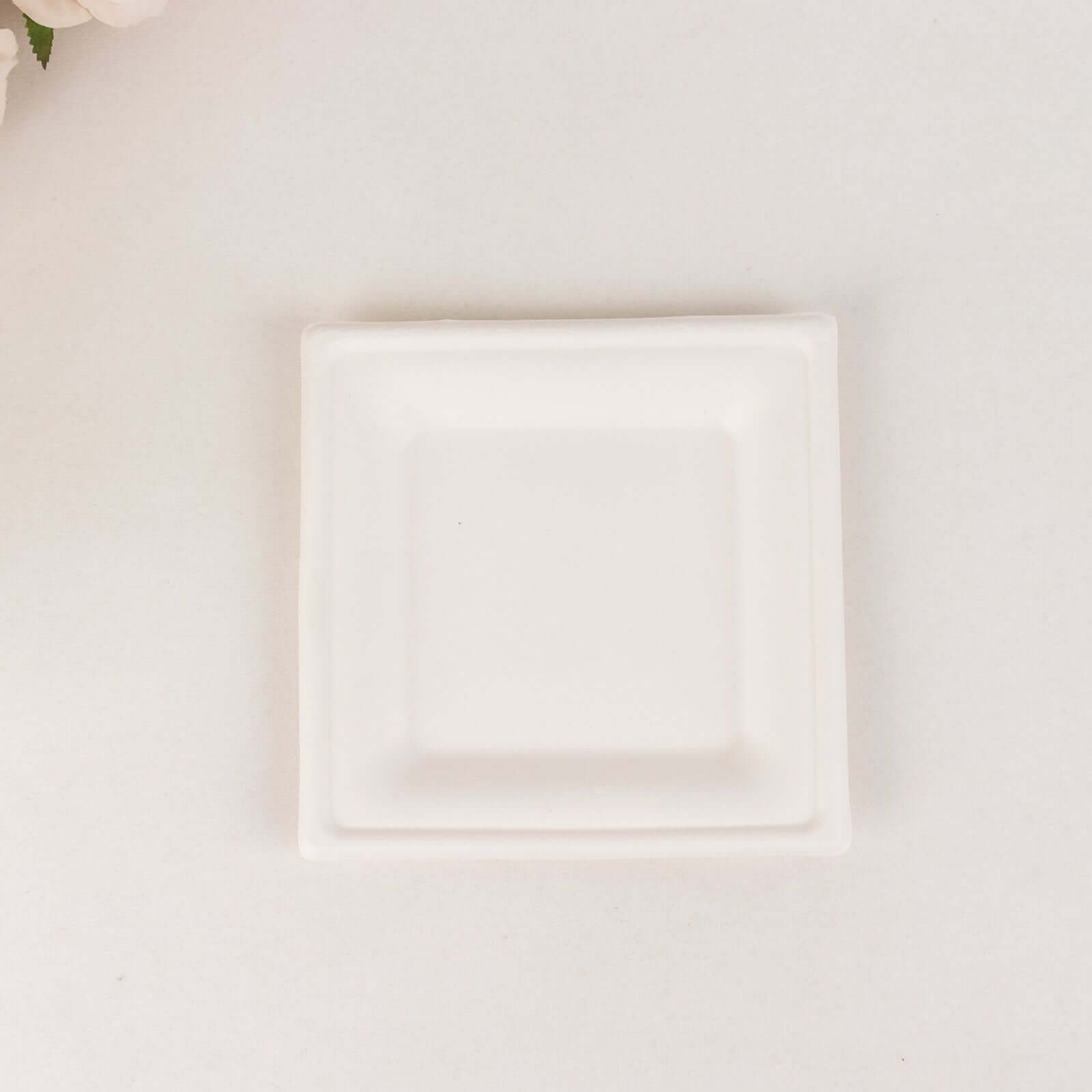 50-Pack Bagasse 6" Square Dessert Plates in White - Biodegradable Disposable Sugarcane Appetizer Salad Plates for Outdoor Events & Eco Conscious Celebrations