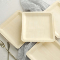 25-Pack Poplar Wood 9" Square Dinner Plates - Natural Eco Friendly Wooden Disposable Plates for Farmhouse-Style Events, Parties & Gatherings