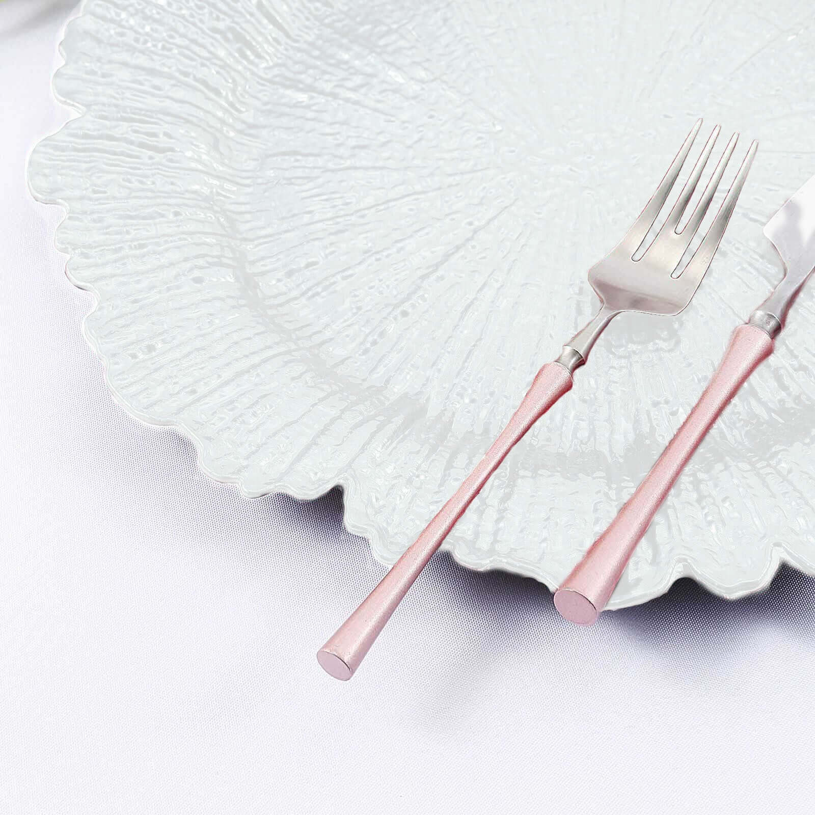 6-Pack Acrylic Plastic Round Charger Plates 13" in White with Reef Design, Classy Dinner Party Charger Tableware