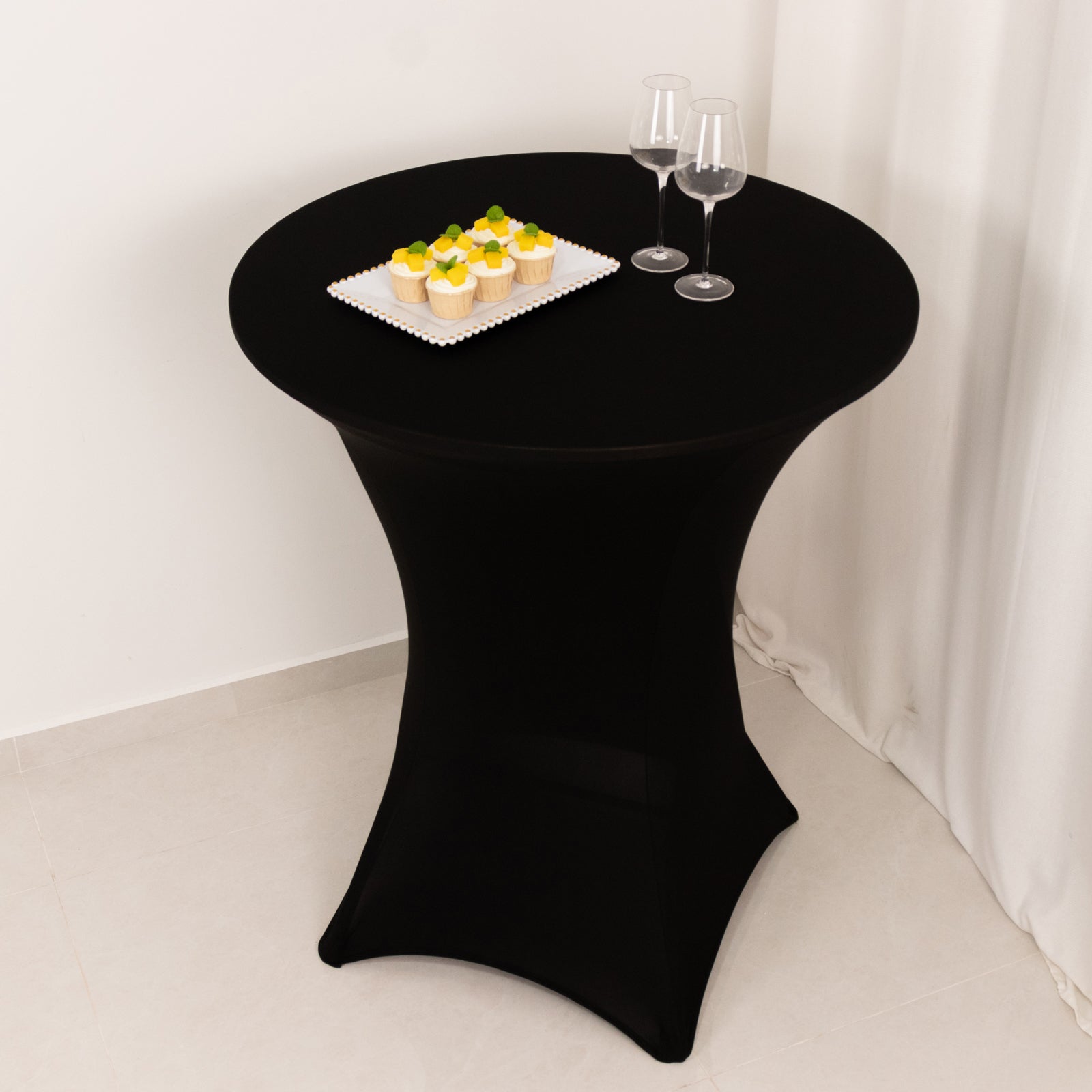 Spandex 33"-36" Round Cocktail Table Cover Black - Easy to Maintain Stretch Fitted Highboy Tablecloth