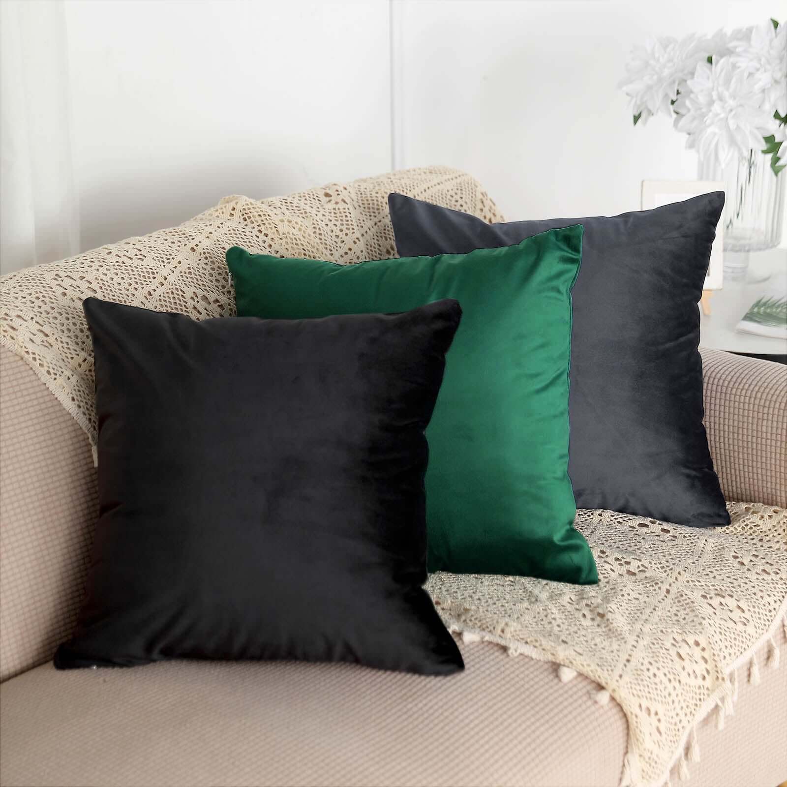 2 Pack 18" Black Soft Velvet Square Throw Pillow Cover