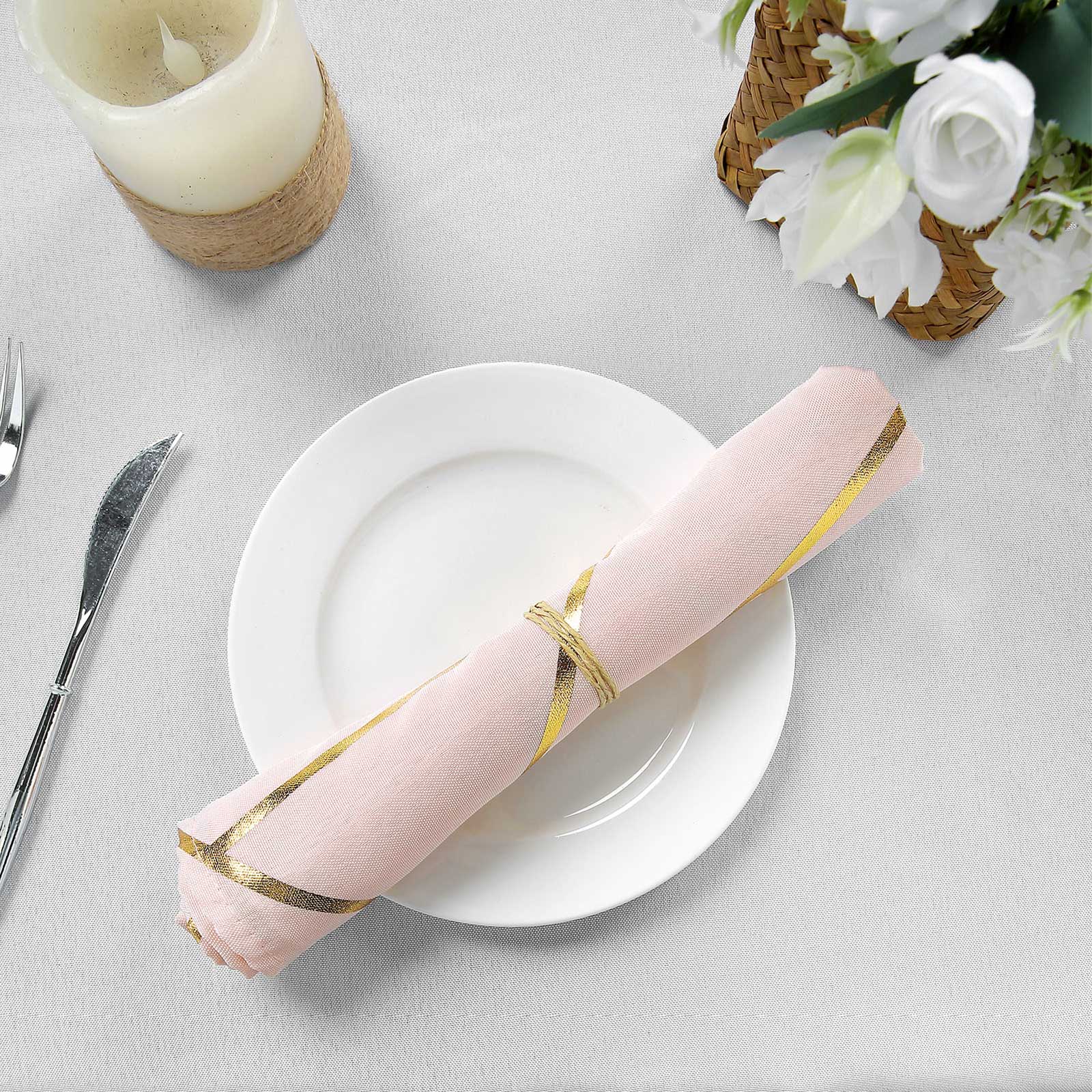 5 Pack Modern Blush and Geometric Gold Cloth Dinner Napkins 20"x20"
