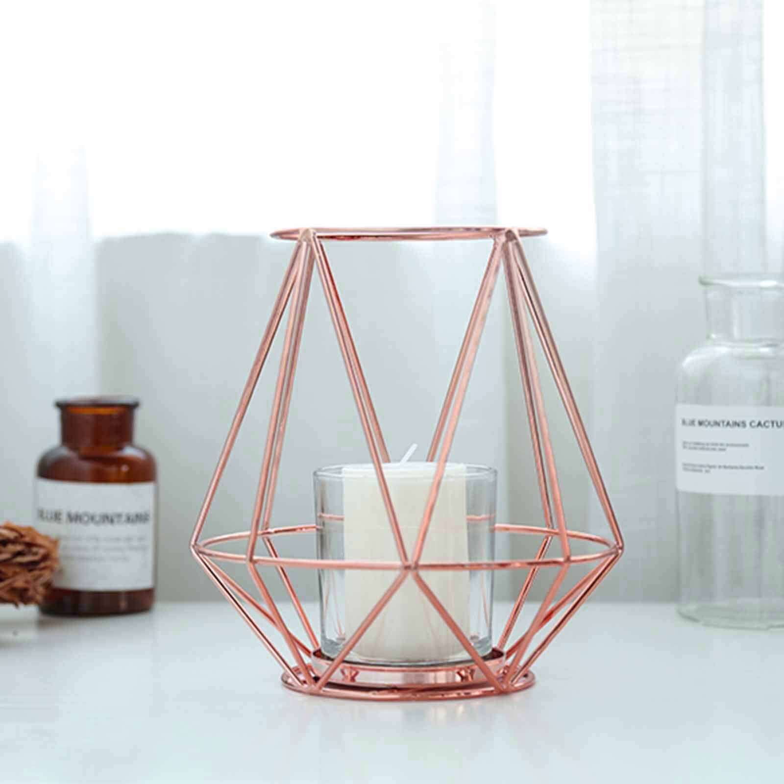 2-Pack Metal Candle Holders Rose Gold Wired Design - Stylish Glass Votive Holder Set 7"