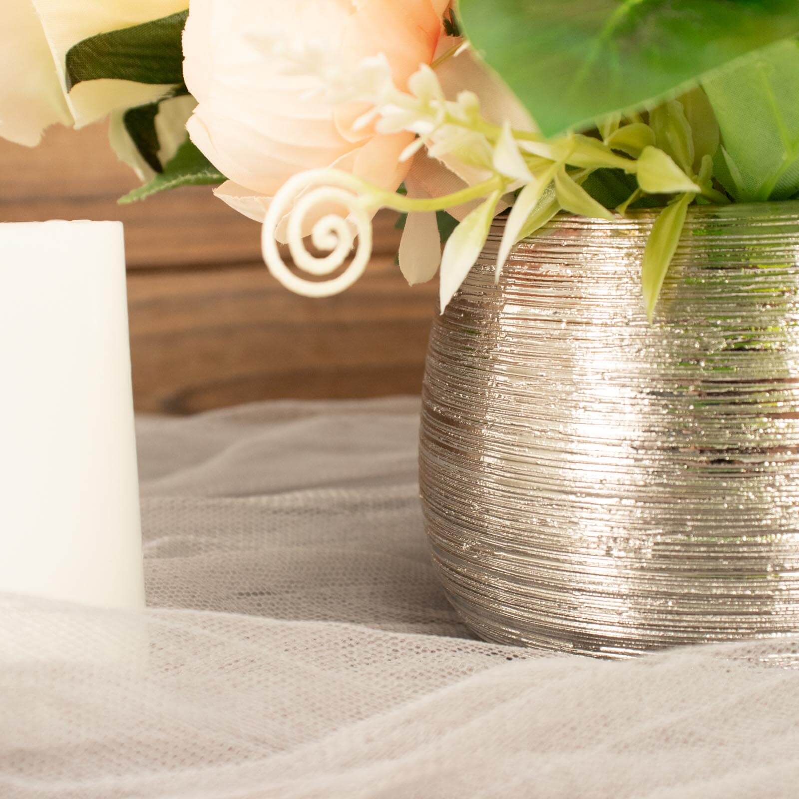 4-Pack Flower Vase Pots Textured Round Design Silver - Ceramic Brushed Indoor Planters 3"