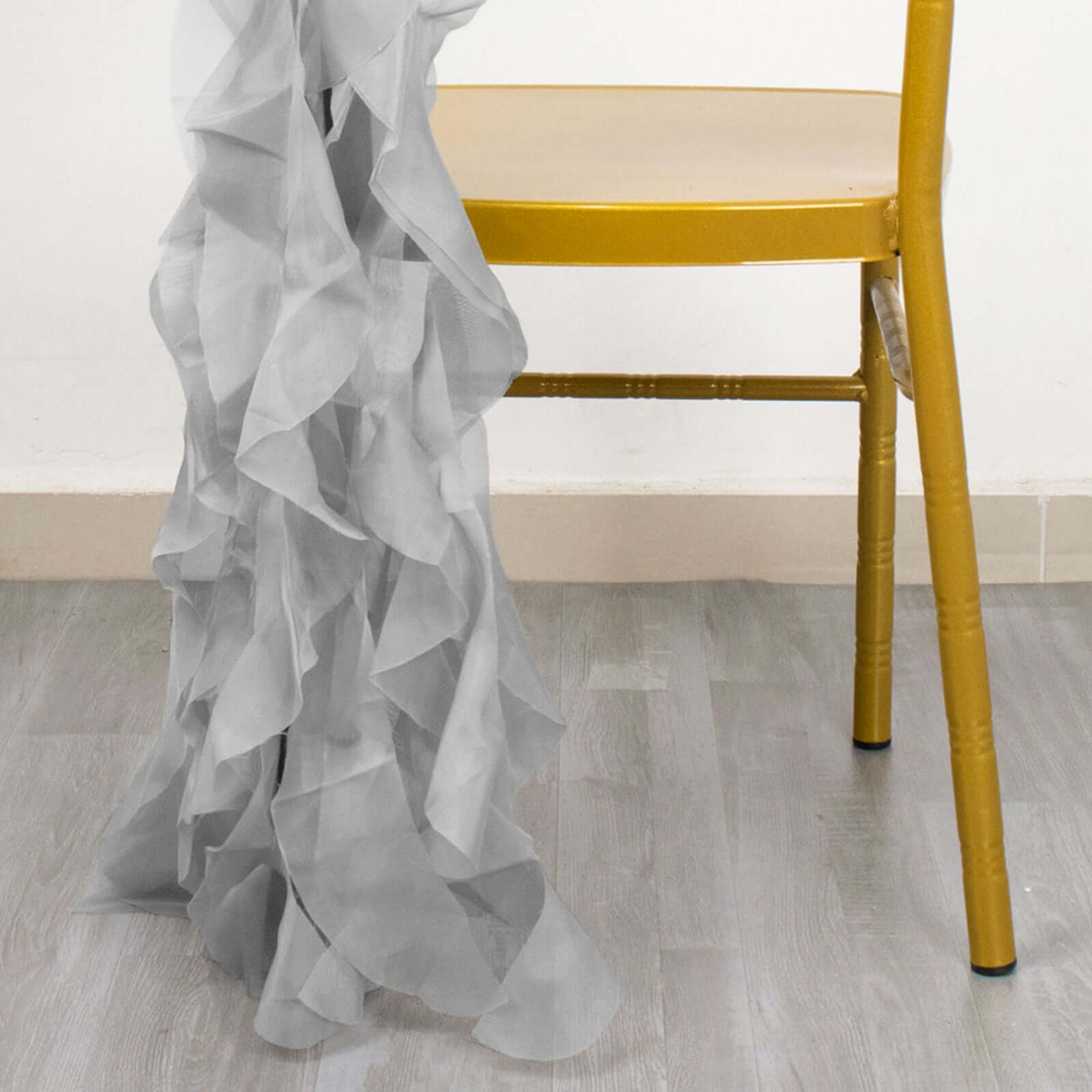 Chiffon Chair Sash with Curly Design Silver - Stylish Chair Decorations