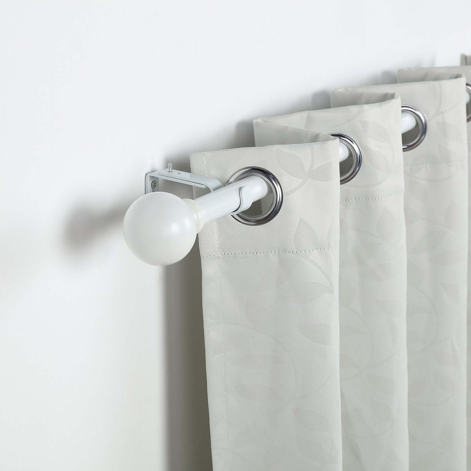 42"-126" Adjustable Curtain Rod Set, White, Round Finials