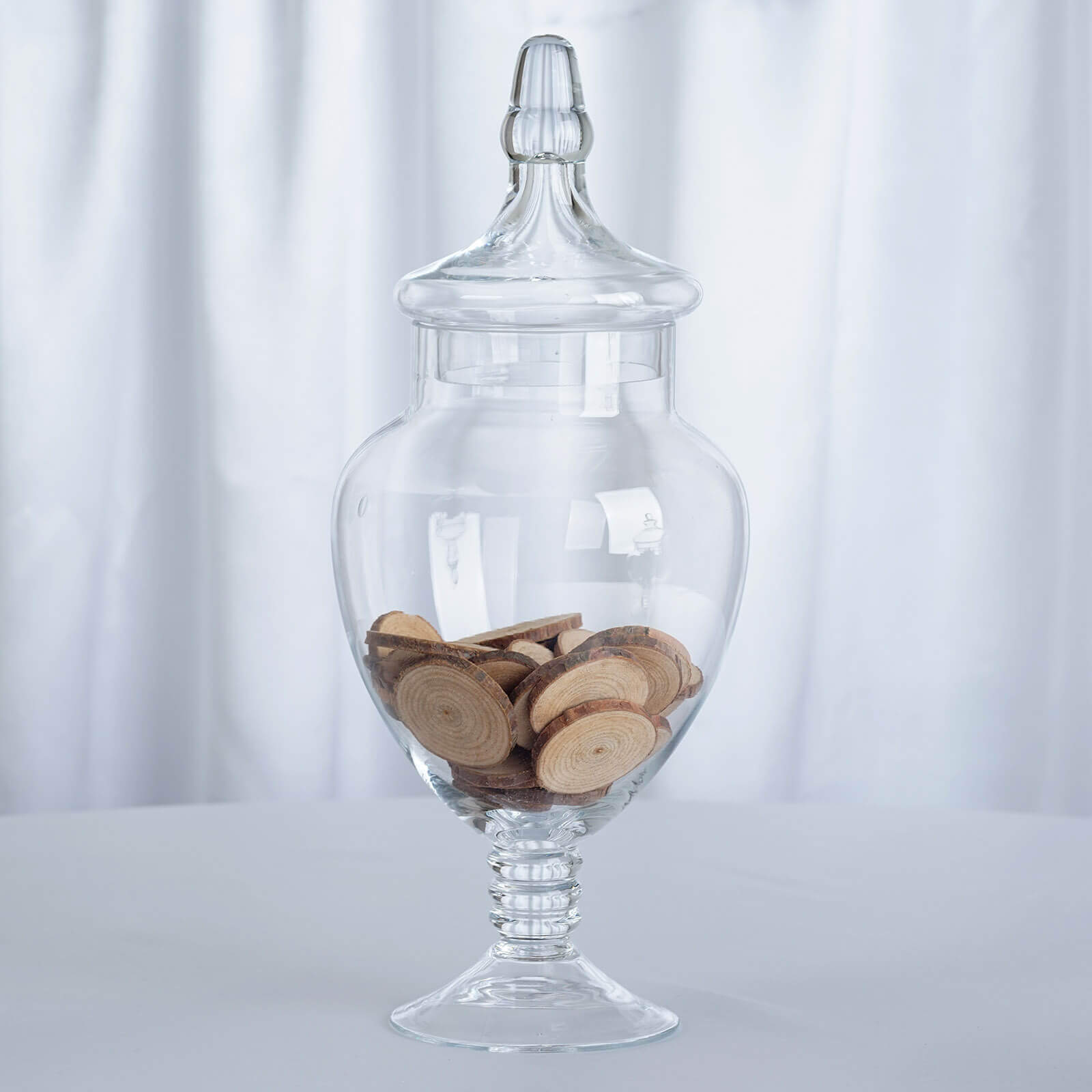 Set of 3 Glass Candy Jars Pedestal Apothecary Design Clear with Snap-On Lids - Stylish Party Favor Containers 10"/12"/14"