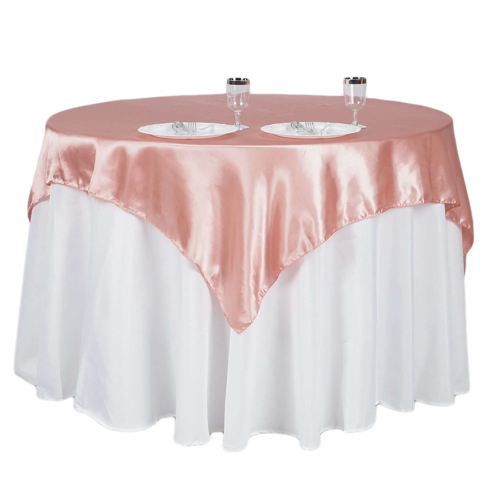 Satin 60"x60" Table Overlay Square Tablecloth Dusty Rose - Smooth Silky Touch Table Cover