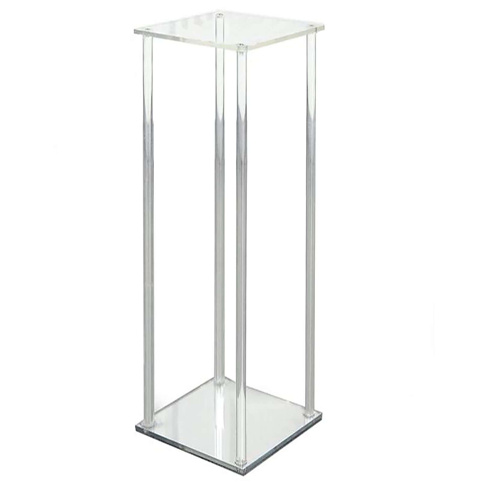 Acrylic Floor Vase Flower Stand with Square Mirror Base Clear - Decorative Wedding Column Centerpiece 32"