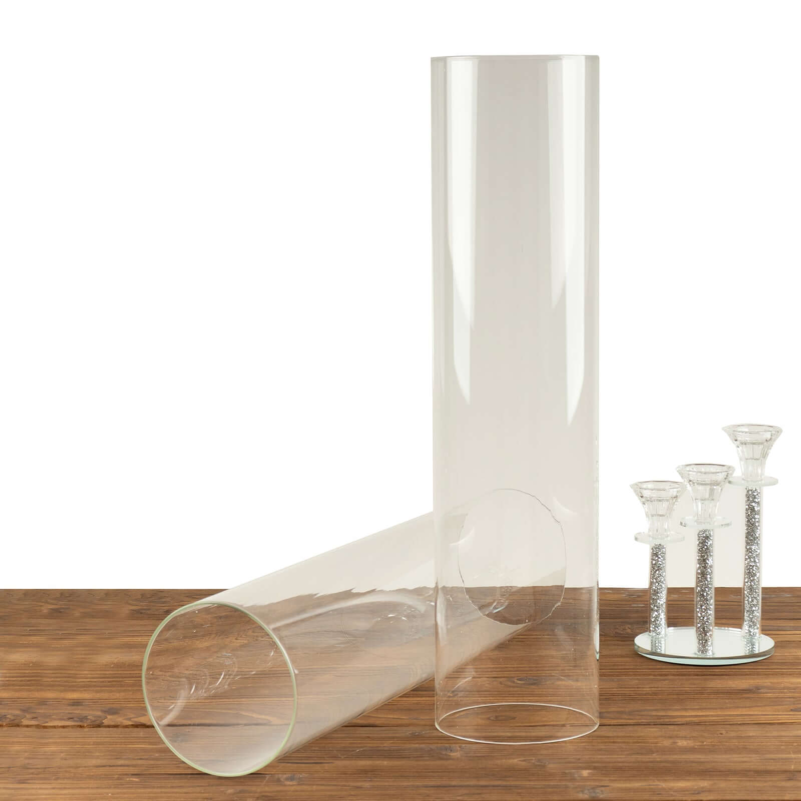 2-Pack Clear Glass Candelabra Shades Open End Hurricane Design - Stylish Table Centerpiece 24"