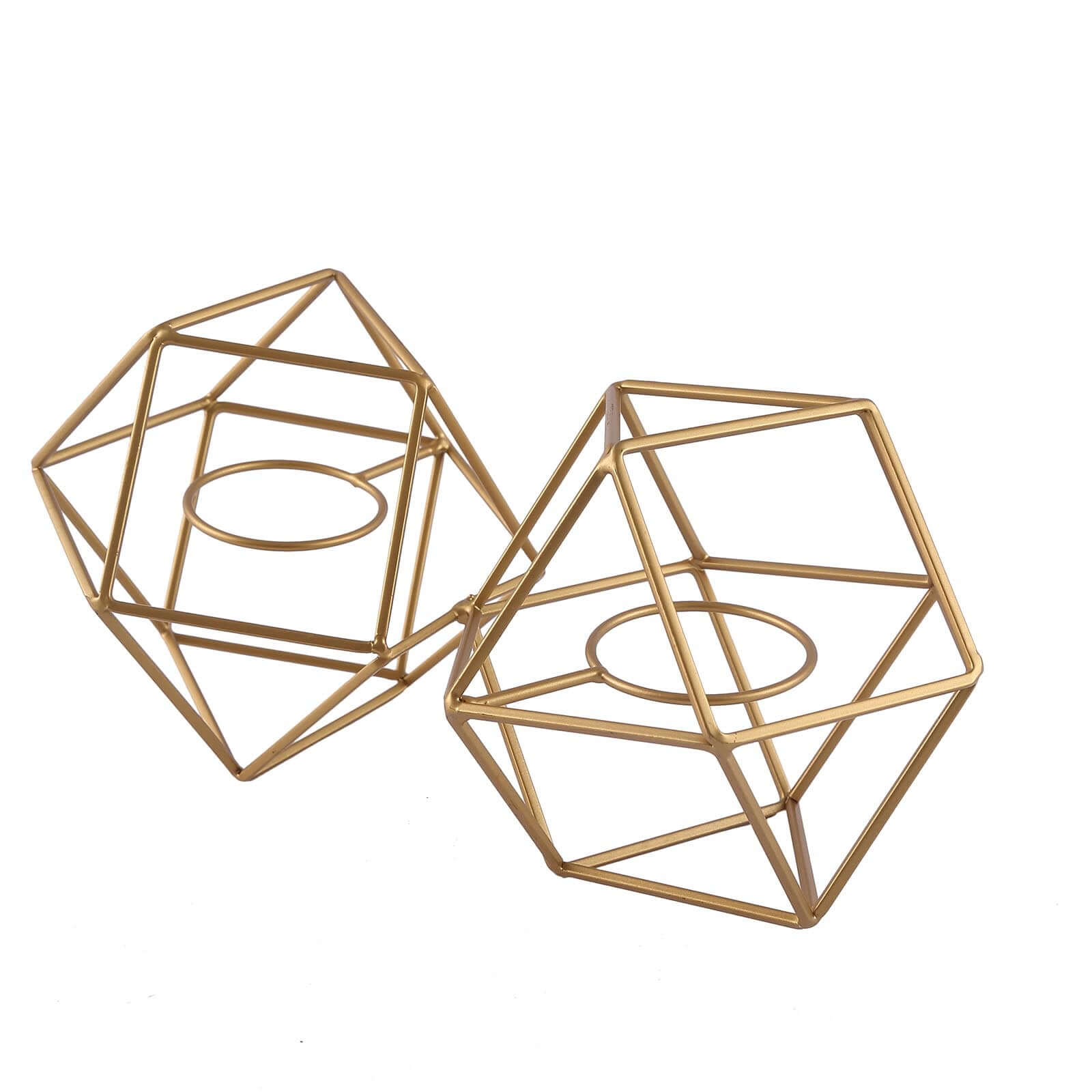 Set of Metal Candle Holders Linked Geometric Design Gold - Modern Table Decor with Votive Glass for Gatherings 11"