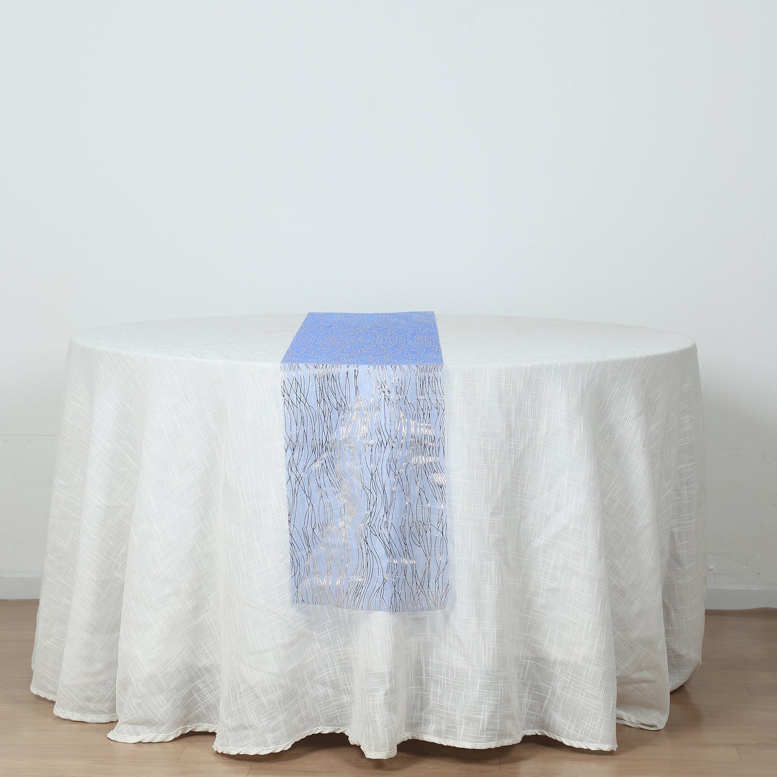5 Pack Organza 12"x108" Table Runners Royal Blue - Gold Wave Design