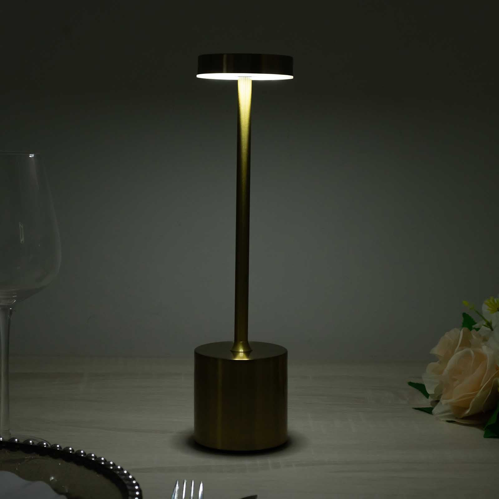 Cordless Table Lamp Modern Metal Gold Design LED Dimmable with Touch Control - Rechargeable Night Light 13"