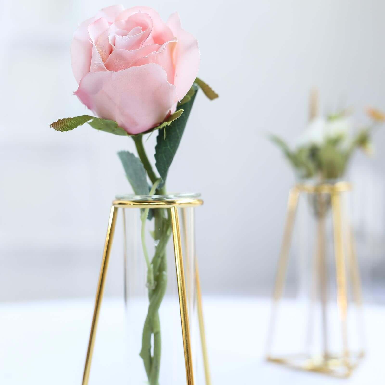 2-Pack Mini Wedding Centerpieces Gold Metal Frame Triangular Geometric Design - Test Tube Bud Vases 6"