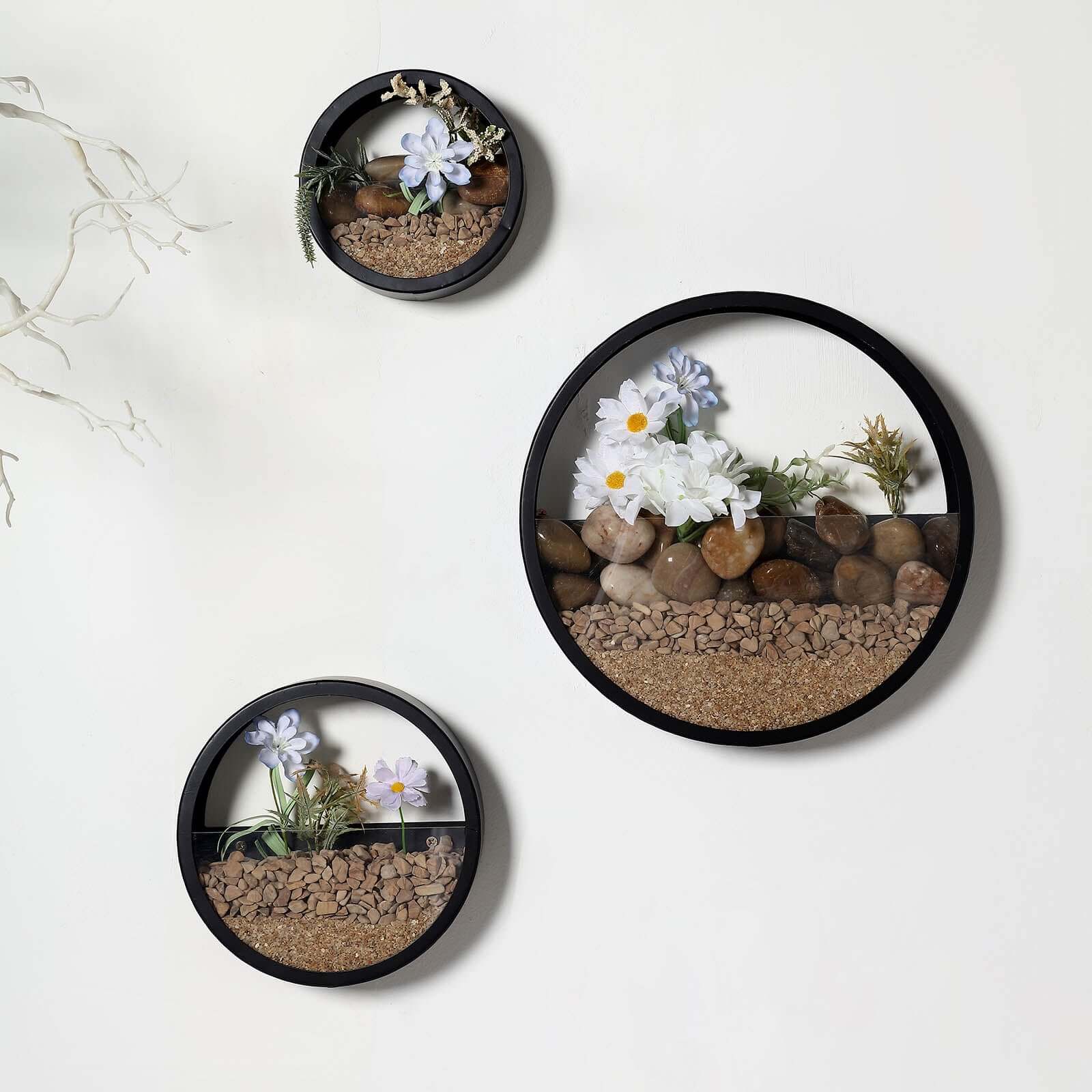 Set of 3 Black Half Moon Wall Planters, Round Metal Wall Hanging Planter, Modern Indoor Outdoor Terrarium - 6",8",12"