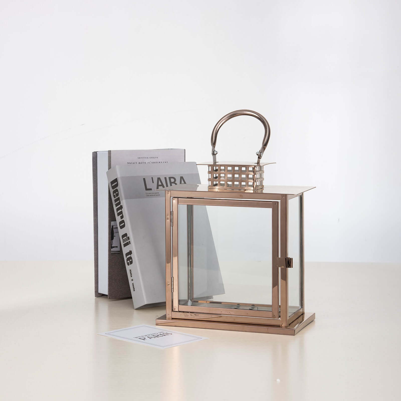 Stainless Steel Candle Lantern Cage Top Design Rose Gold - Outdoor Metal Patio Lantern Centerpiece 10"