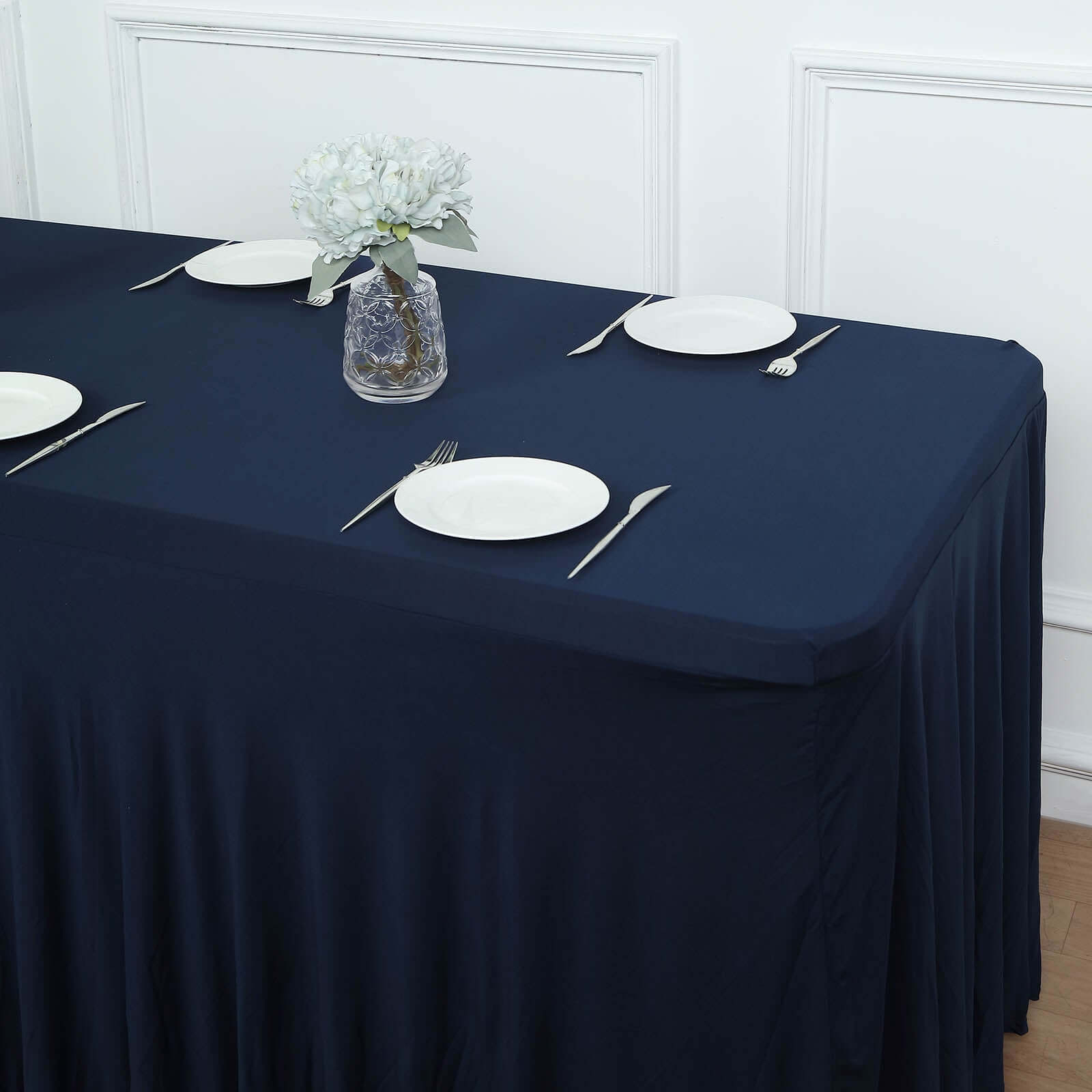 Spandex Rectangle 72"x30" Table Skirt Navy Blue with Wavy Skirt-Like Effect Table Cover