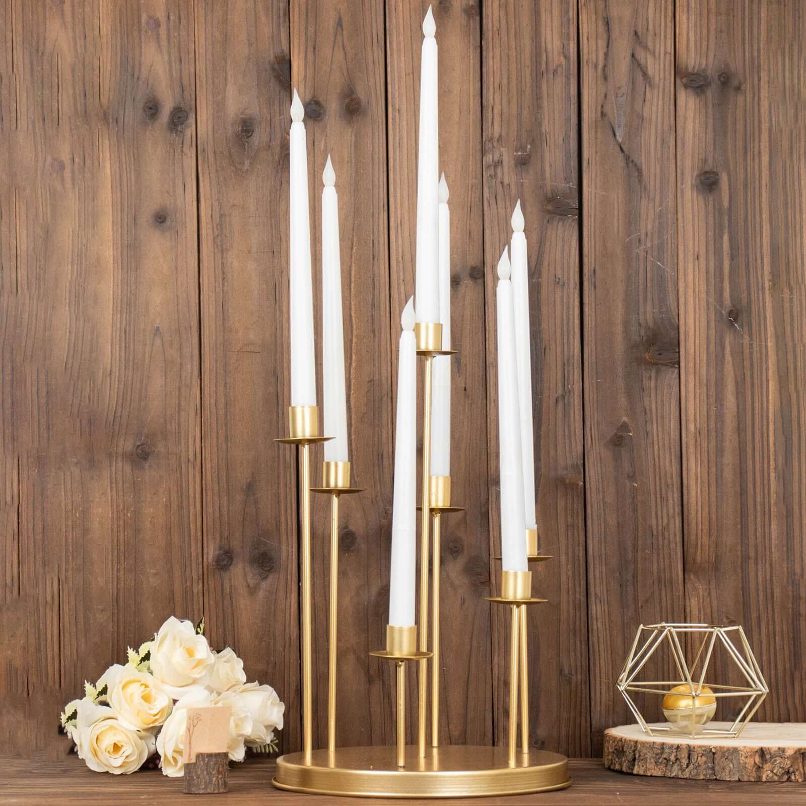 Cluster Candelabra Taper Candle Holder 7-Arm Gold Metal Wedding Centerpiece - Table Decor 15"