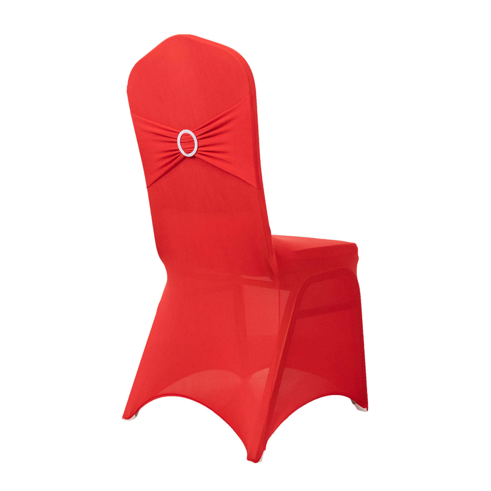 Spandex Chair Cover with Red Rhinestone Buckled Sash Band Blush - Stretch Fitted Slipcover