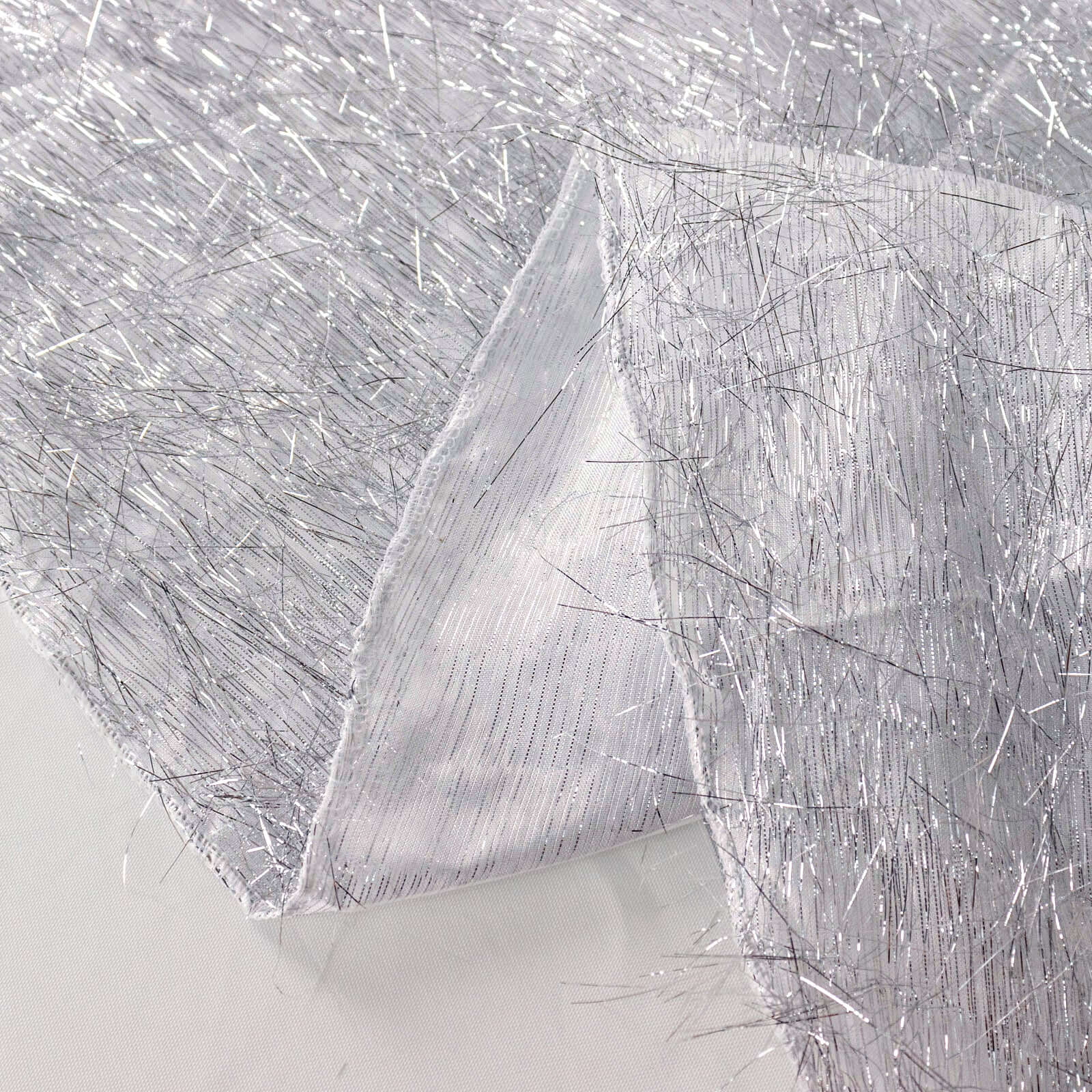 Polyester 120" Round Silver Tablecloth Metallic Fringe Shag Tinsel Table Cover