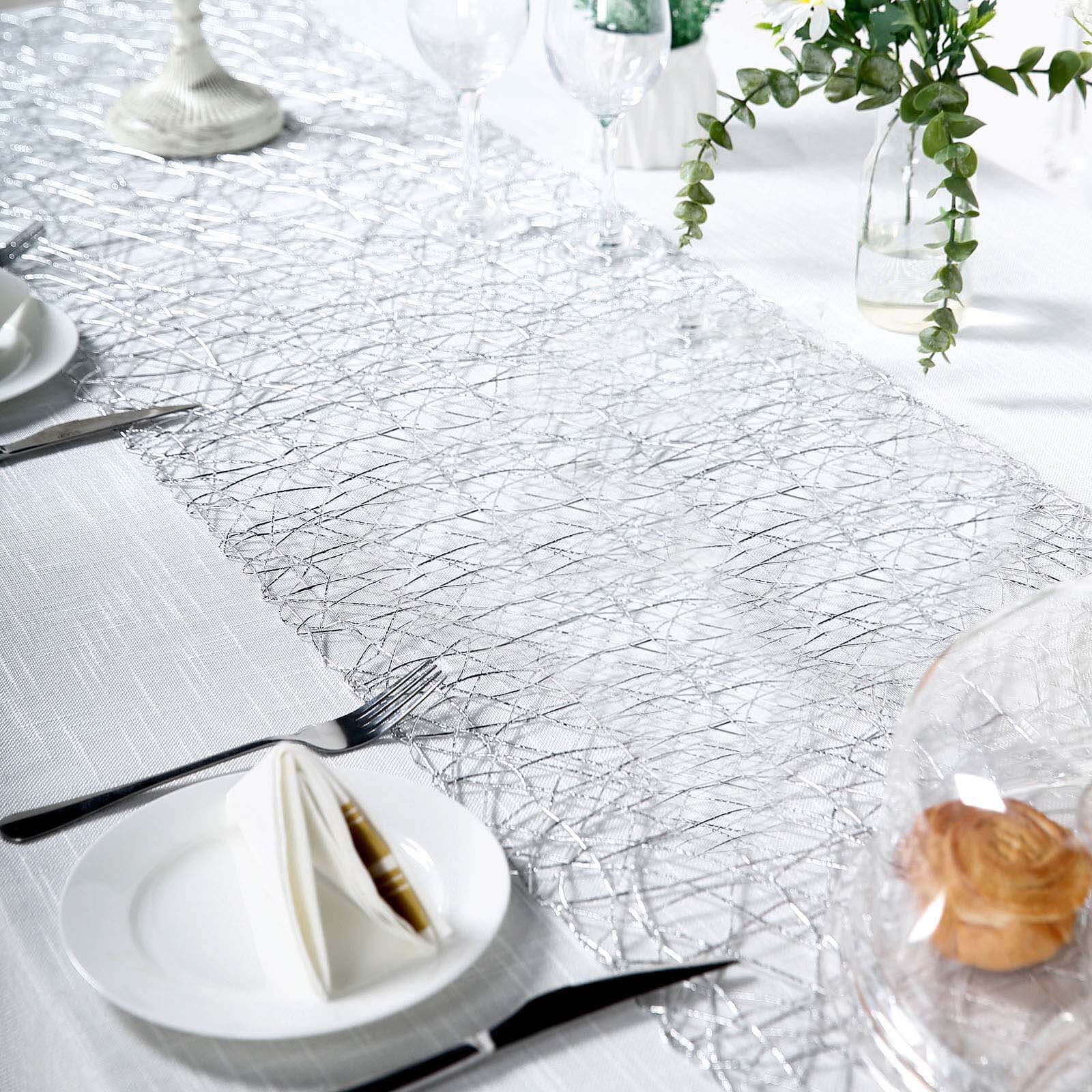 Metallic String Woven 16"x72" Table Runner Silver - Reversible Wire Nest Table Decor