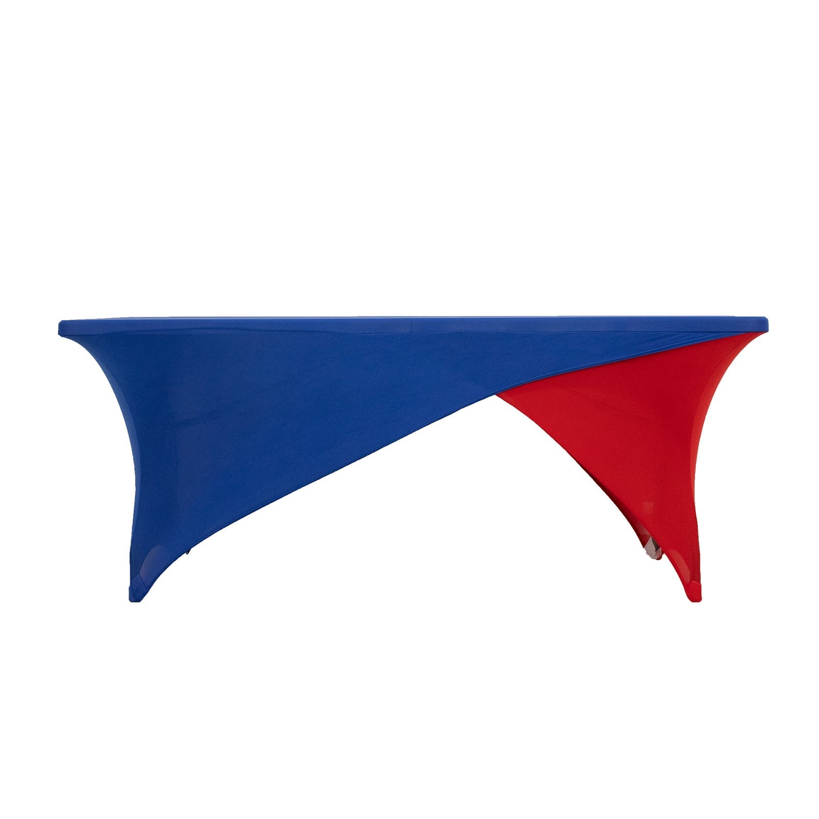 Stretch Spandex 72"x30" Rectangle Table Cover Royal Blue/Red Cross Over Design - Two-Piece Fitted Tablecloth with Elastic Foot Pockets