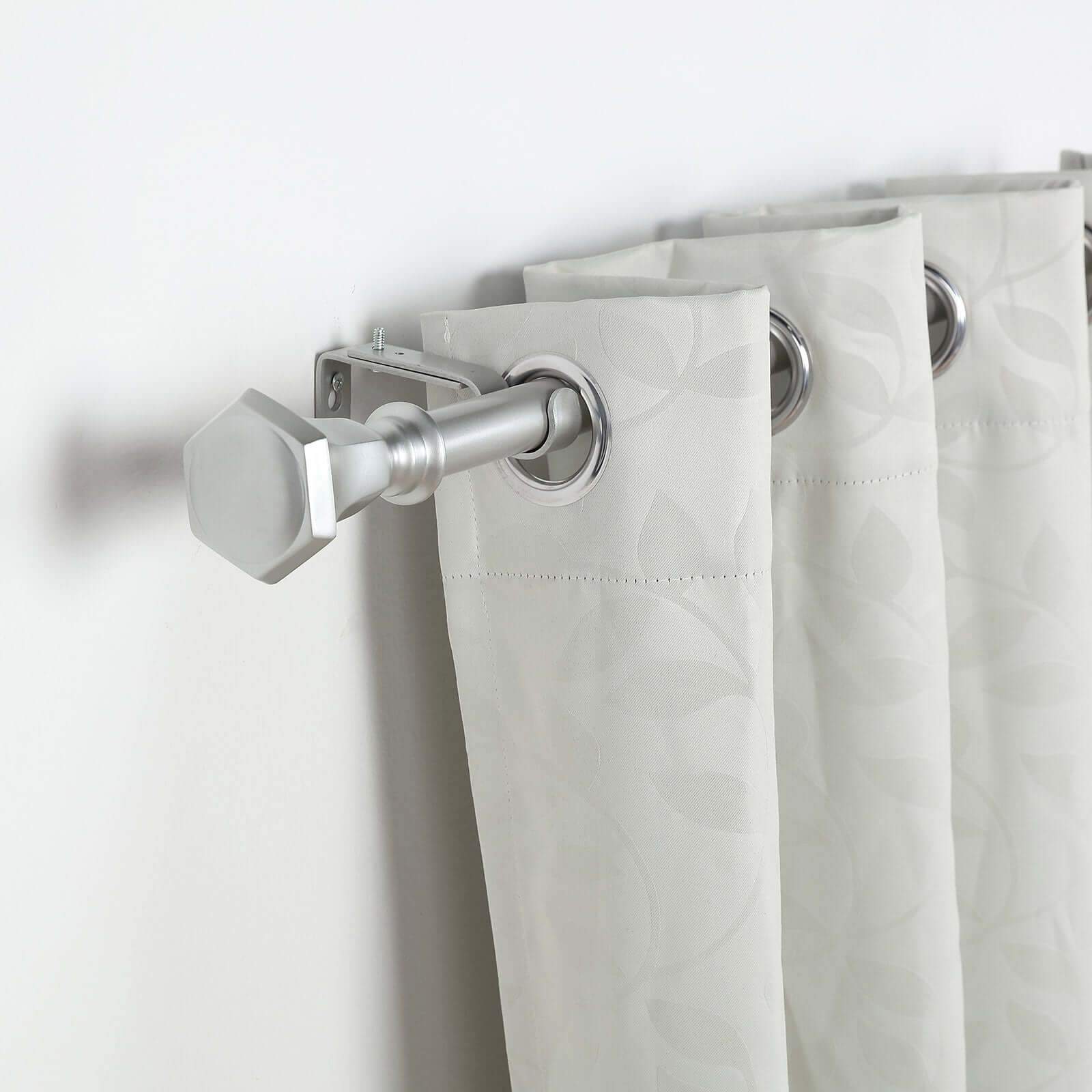 42"-126" Adjustable Curtain Rod Set, Silver, Teardrop Finials