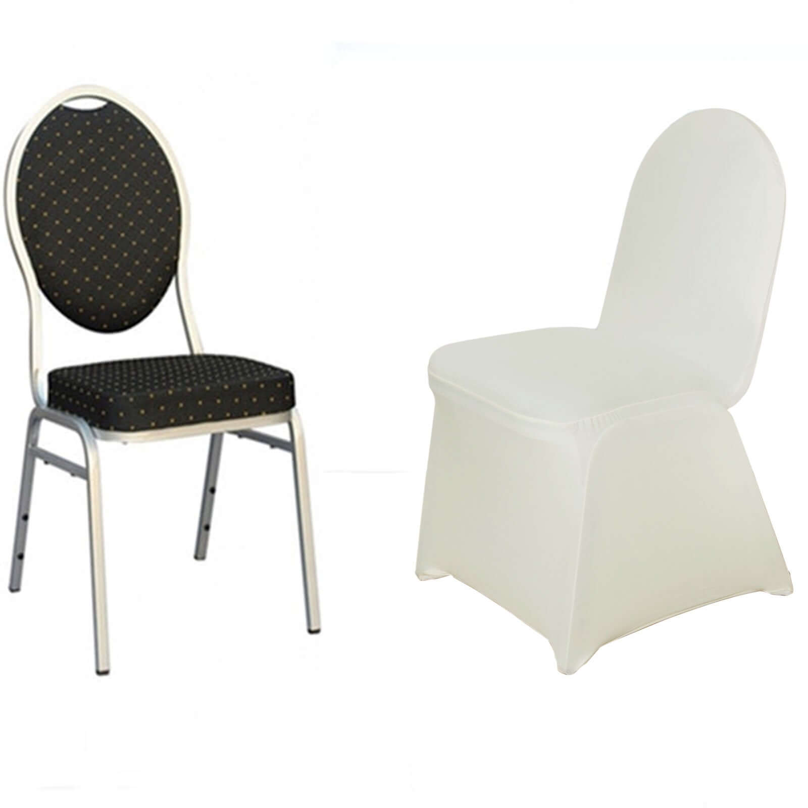 Spandex Chair Cover for Banquet Chairs Ivory - Stretch 160GSM Fabric with Slip-On Slipcover