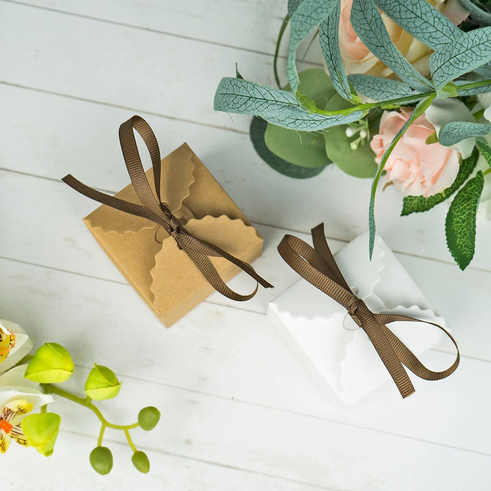 25 Pack 2.5"x2.5" White Grosgrain Ribbon Tote Party Favor Gift Boxes
