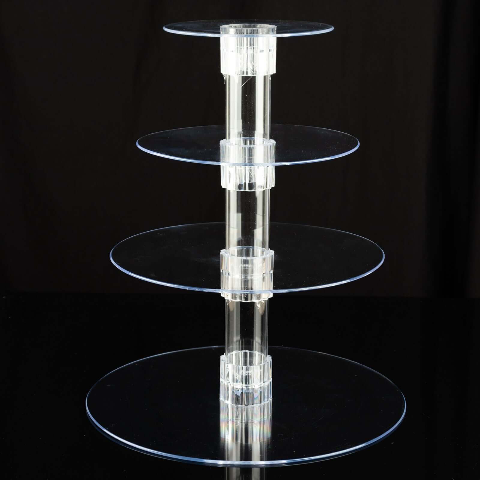 4-Tier Acrylic Round Cupcake Stand Clear - Heavy Duty Easy To Assemble Dessert Tower Holder Pastry Display with Film Sheets for Modern Minimalist Buffet Party Tables 14"
