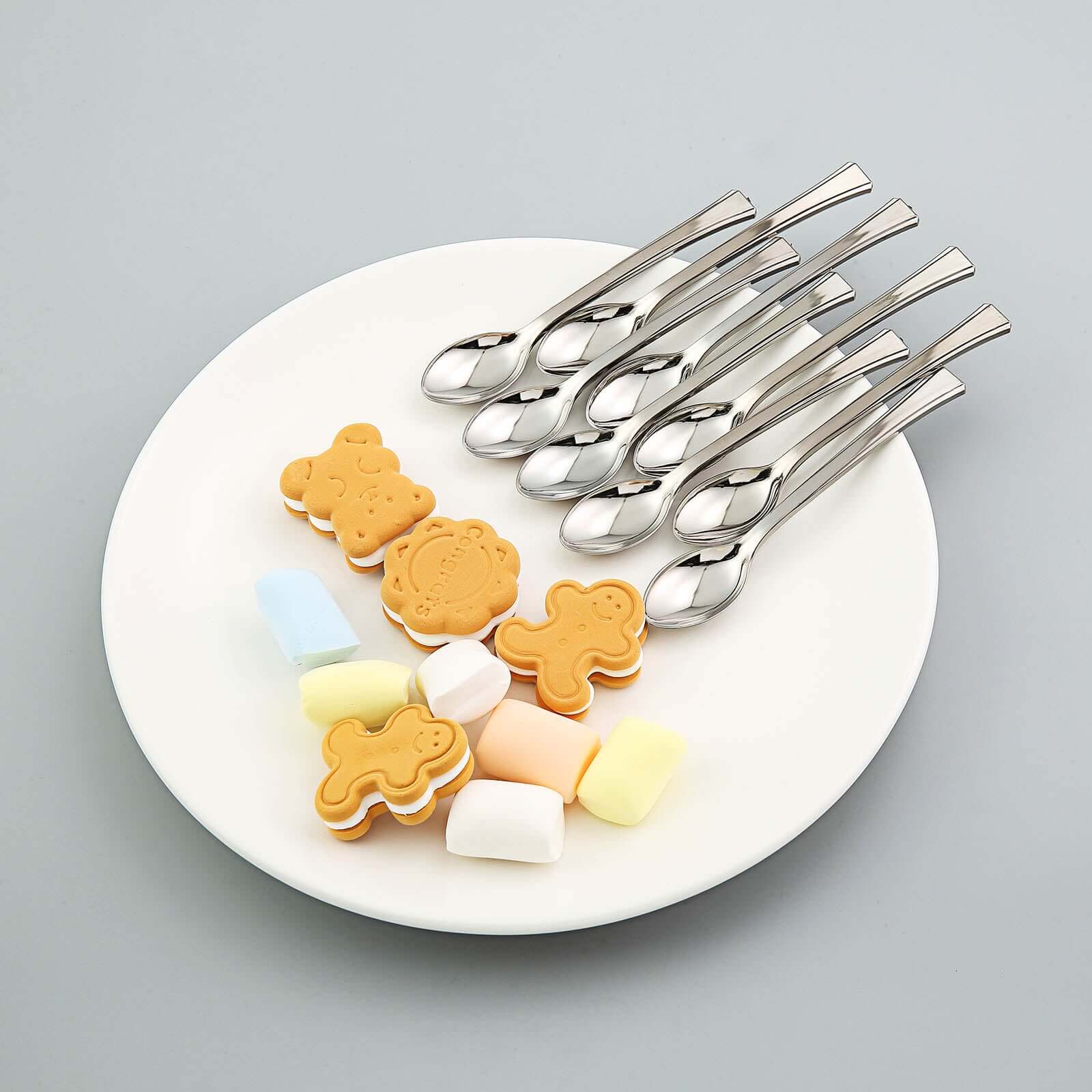 36-Pack Dessert Spoons Mini Heavy Duty Design Silver - Plastic Disposable Utensils for Catering and Gatherings 4"