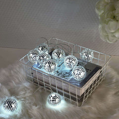10 LED String Light Garland Silver Disco Mirror Ball Cool White - Battery Operated Decorative Lighting 6ft