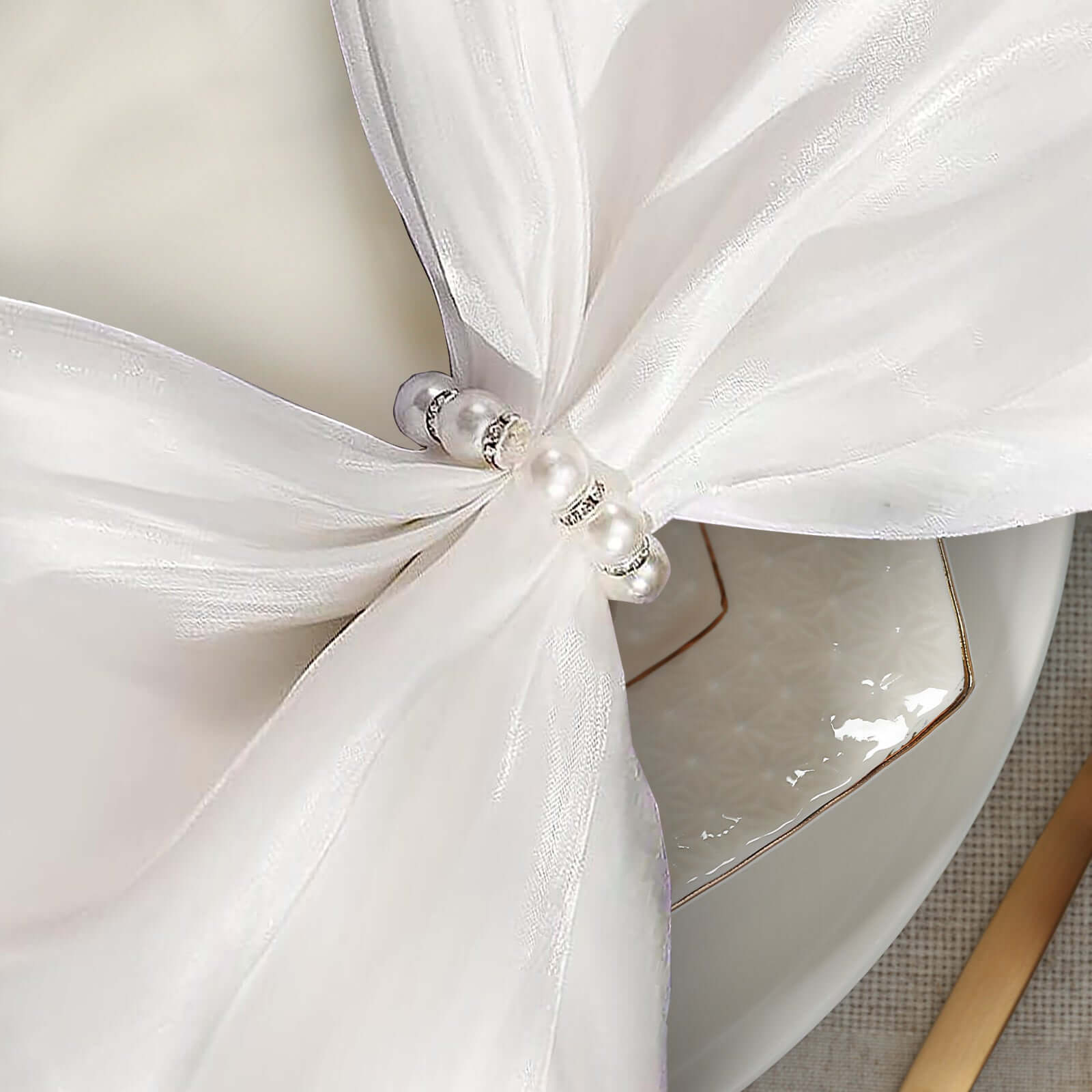4 Pack 1.5" White Pearl Beads and Silver Rhinestone Napkin Rings, Elegant Round Serviette Buckle Napkin Holders