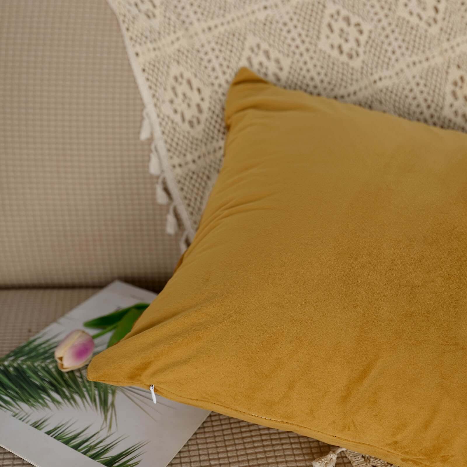 2 Pack 18" Gold Soft Velvet Square Throw Pillow Cover