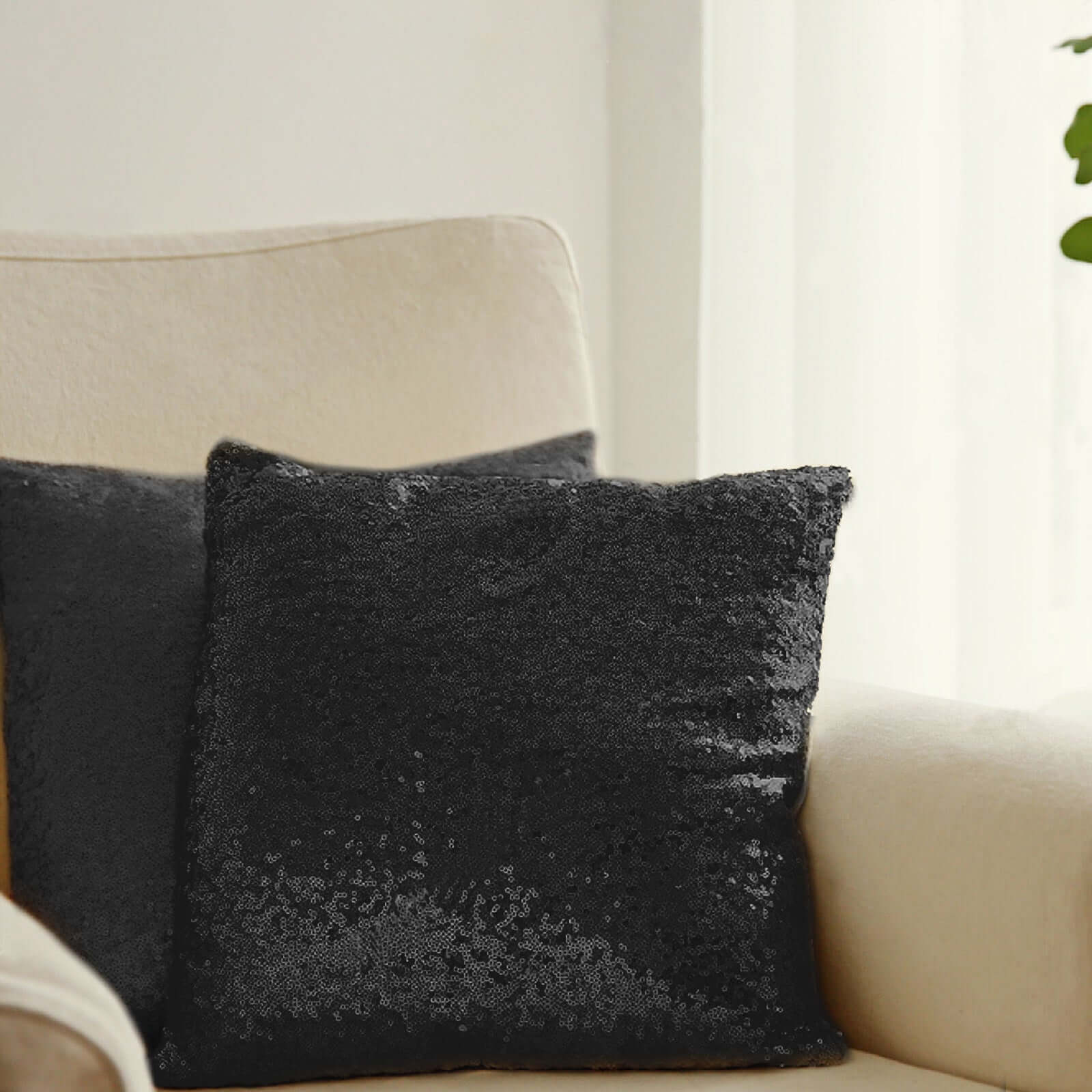 2 Pack 18"x18" Sequin Throw Pillow Cover, Decorative Cushion Case - Square Black Sequin