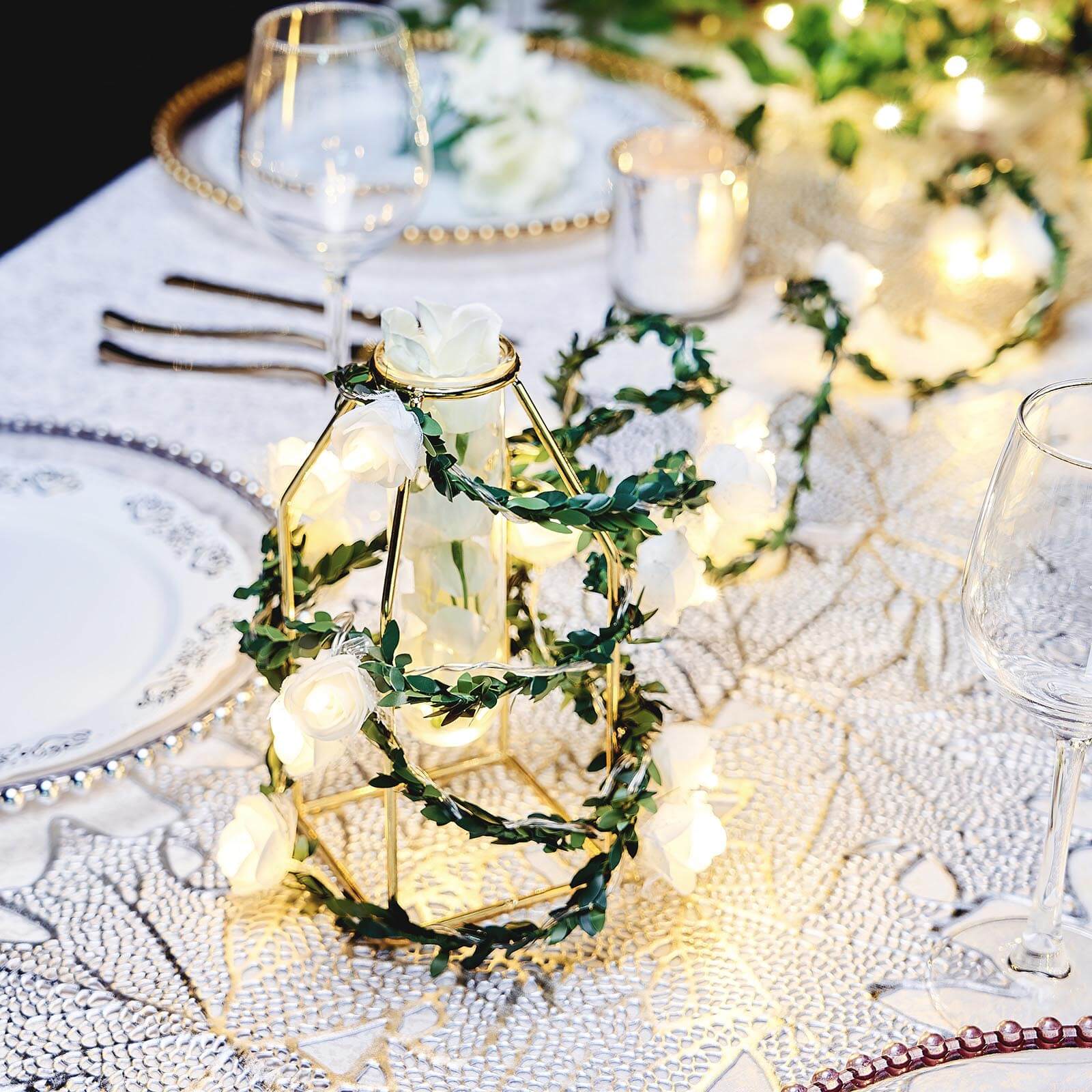 9ft Warm White 20 LED Artificial Rose Lace Flower Garland Vine Lights, Battery Operated String Lights