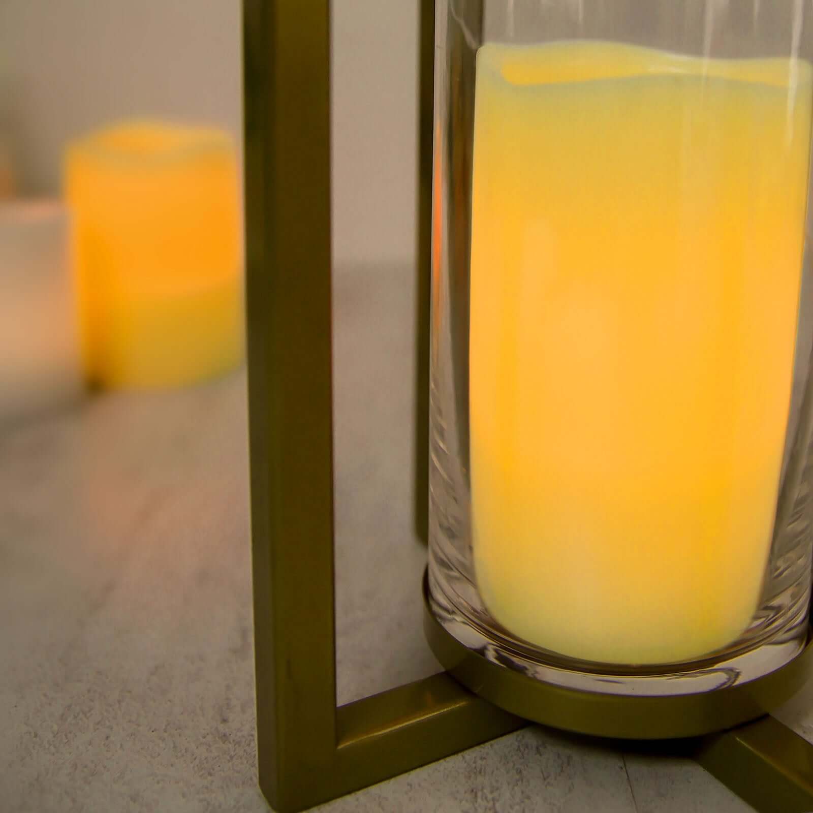 Lantern Candle Holder Gold Metal Geometric Cross Bar Design - Suitable for Modern Home and Event Centerpieces 11"