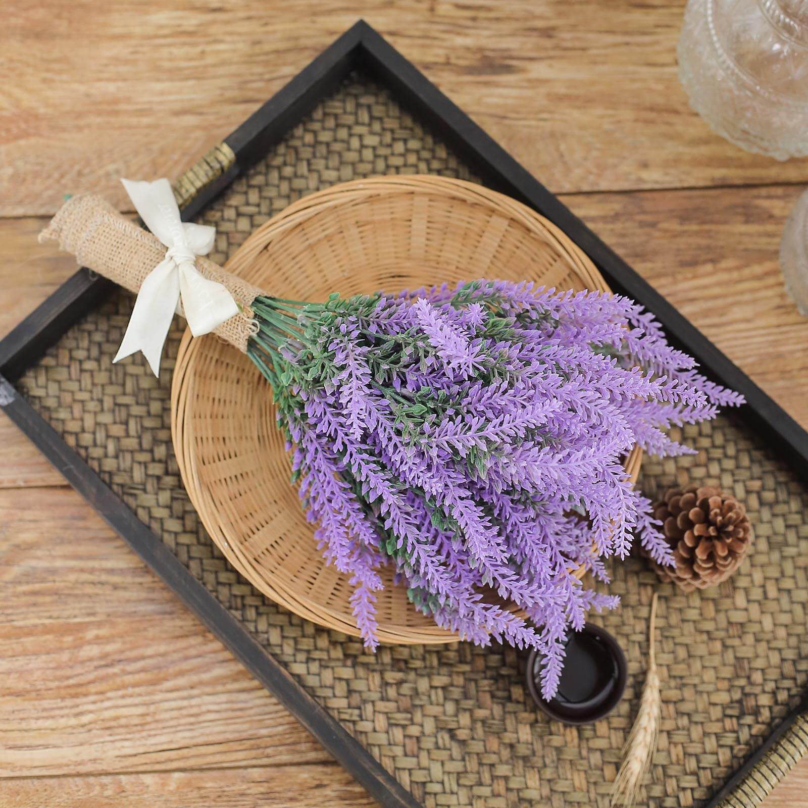 4 Bushes 14" Artificial Lavender Lilac Flower Plant Stems Greenery Bouquet
