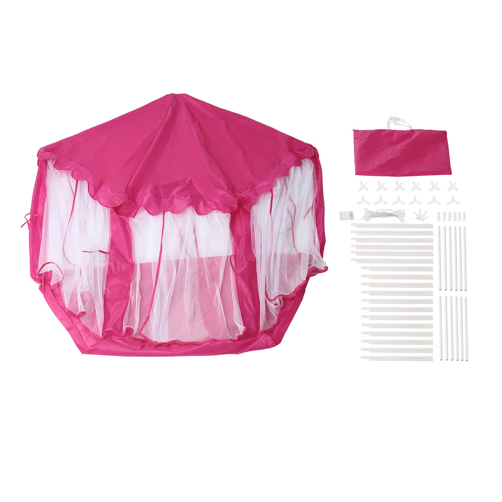 4.5Ft Pink Princess Castle Play House Tent with Star LED Garlands and Carry Bag