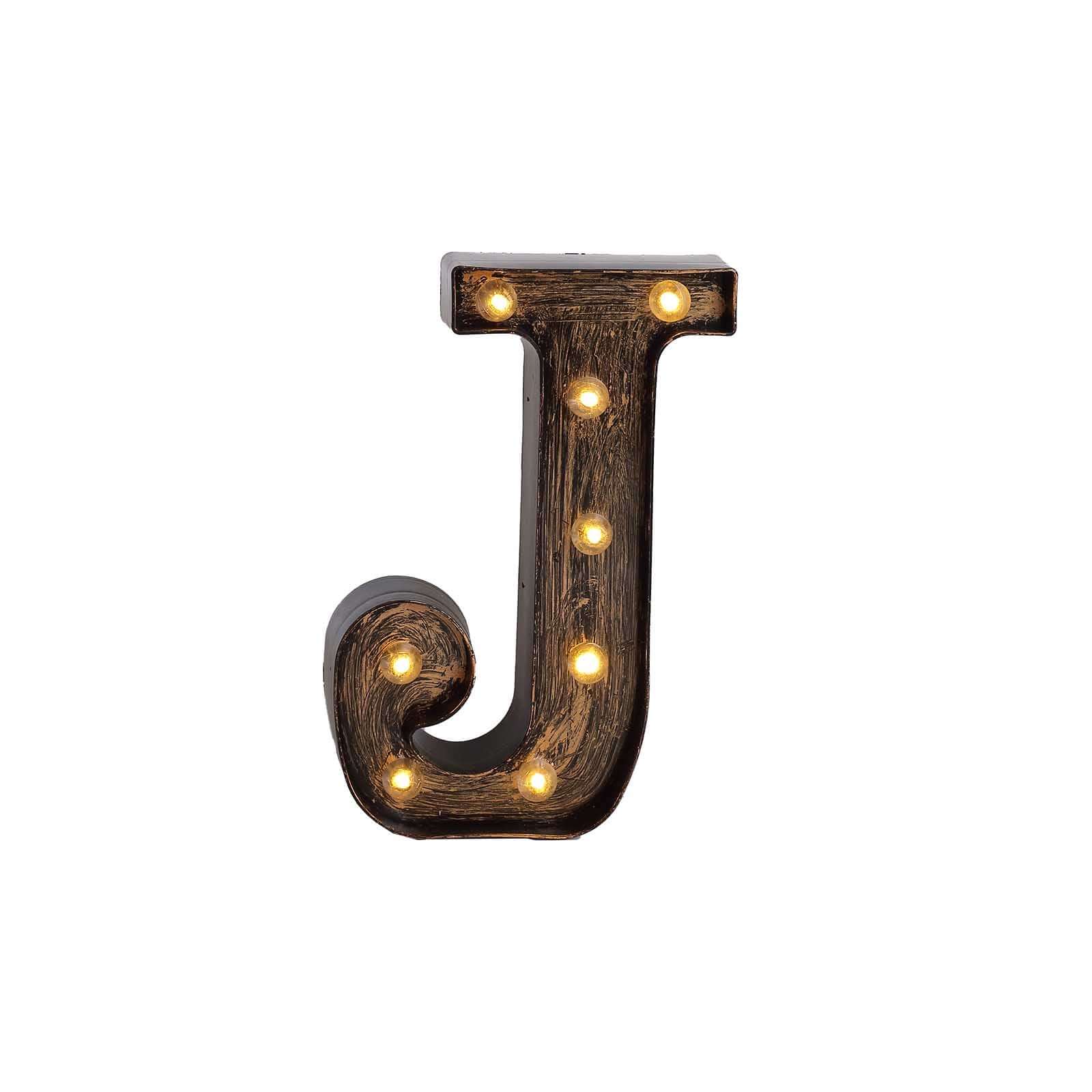 LED Marquee Letter "J" Industrial Style Antique Black - Light-Up Alphabet Sign for Weddings & Displays 9"