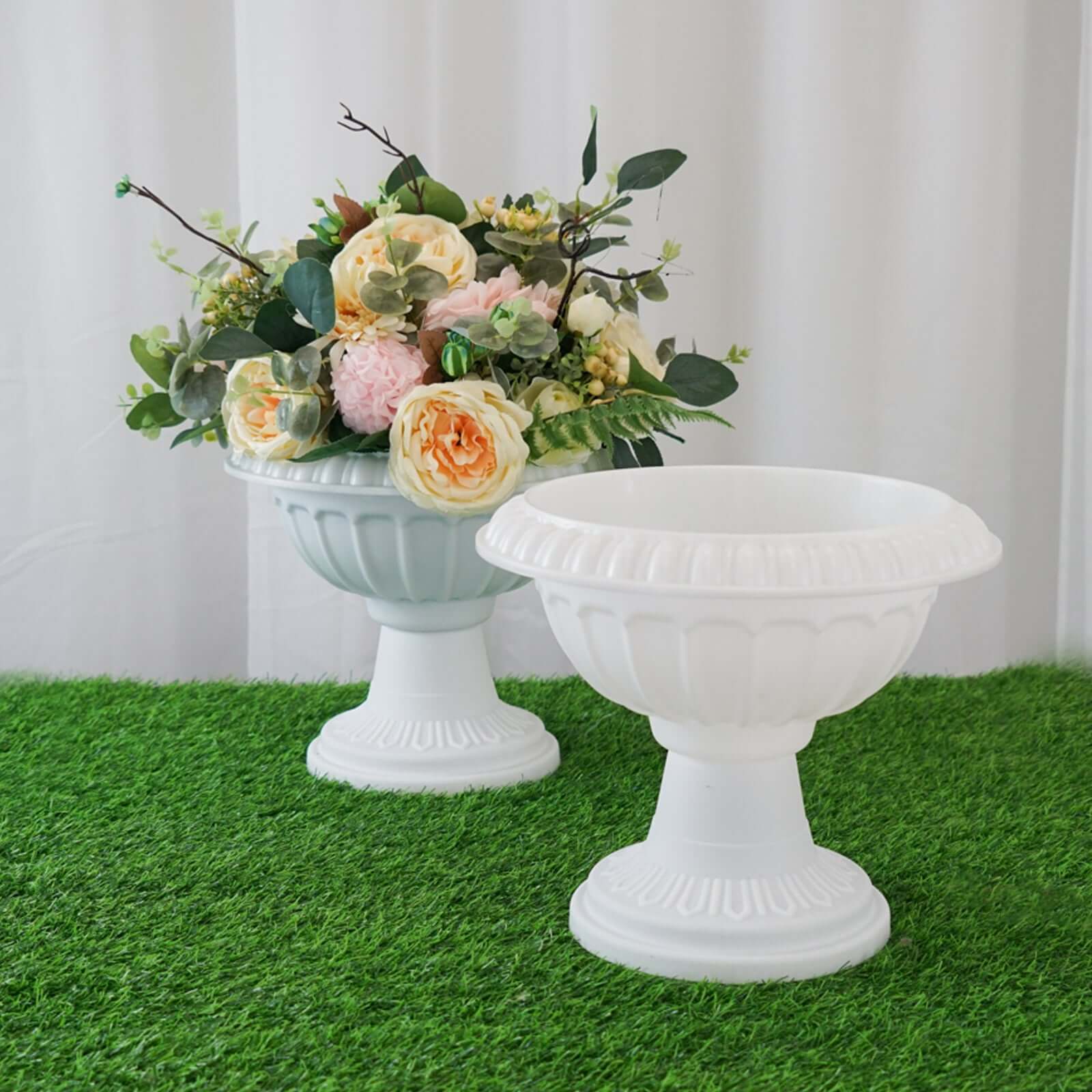 4 Pack 11" Off White Crafted All Weather Roman Inspired Pedestal Column Flower Plant Stand Pot - PVC