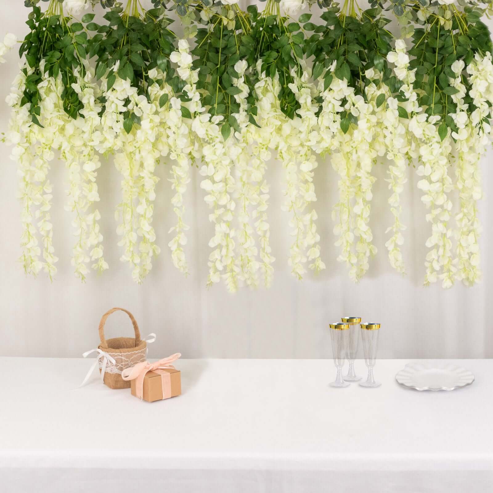 5 Pack 44" Silk Hanging Wisteria Flower Garland Vines in Cream, 3 Strands in 1 Bush