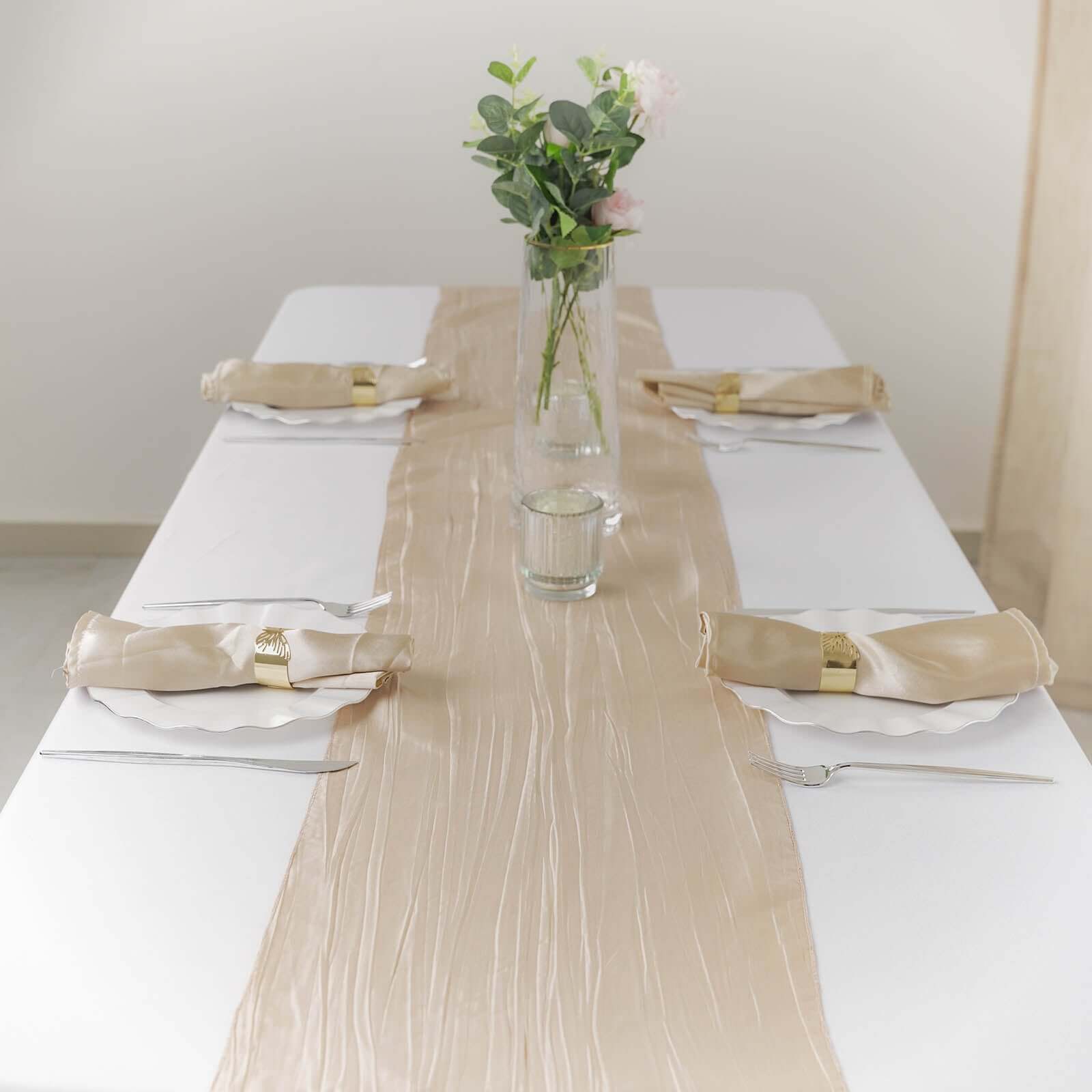Taffeta 12"x108" Table Runner Beige - Accordion Crinkle Design