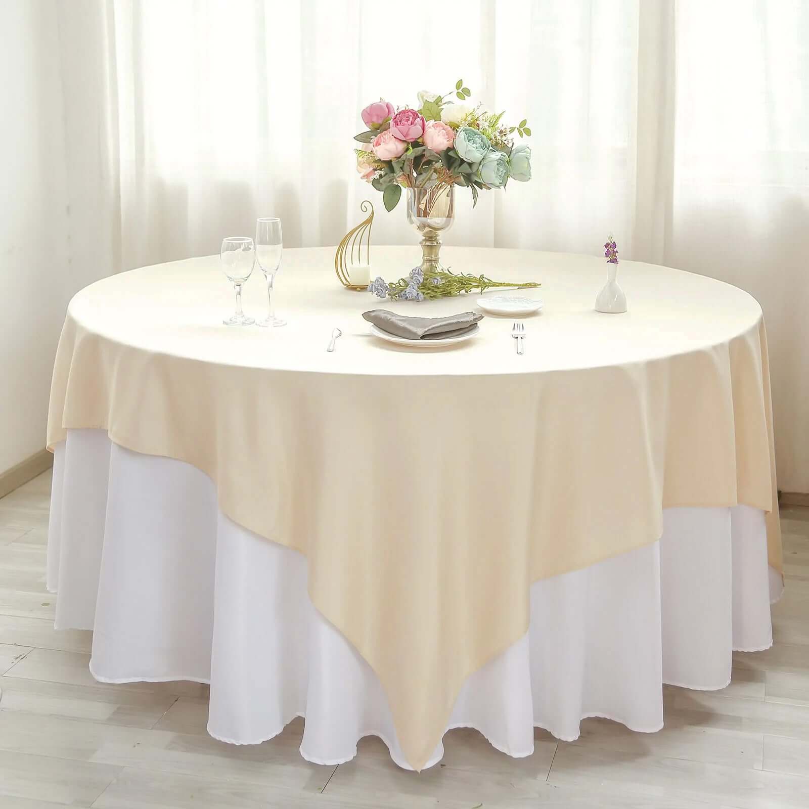 Polyester Square 90"x90" Tablecloth Beige - Wrinkle-Resistant & Durable Table Cover
