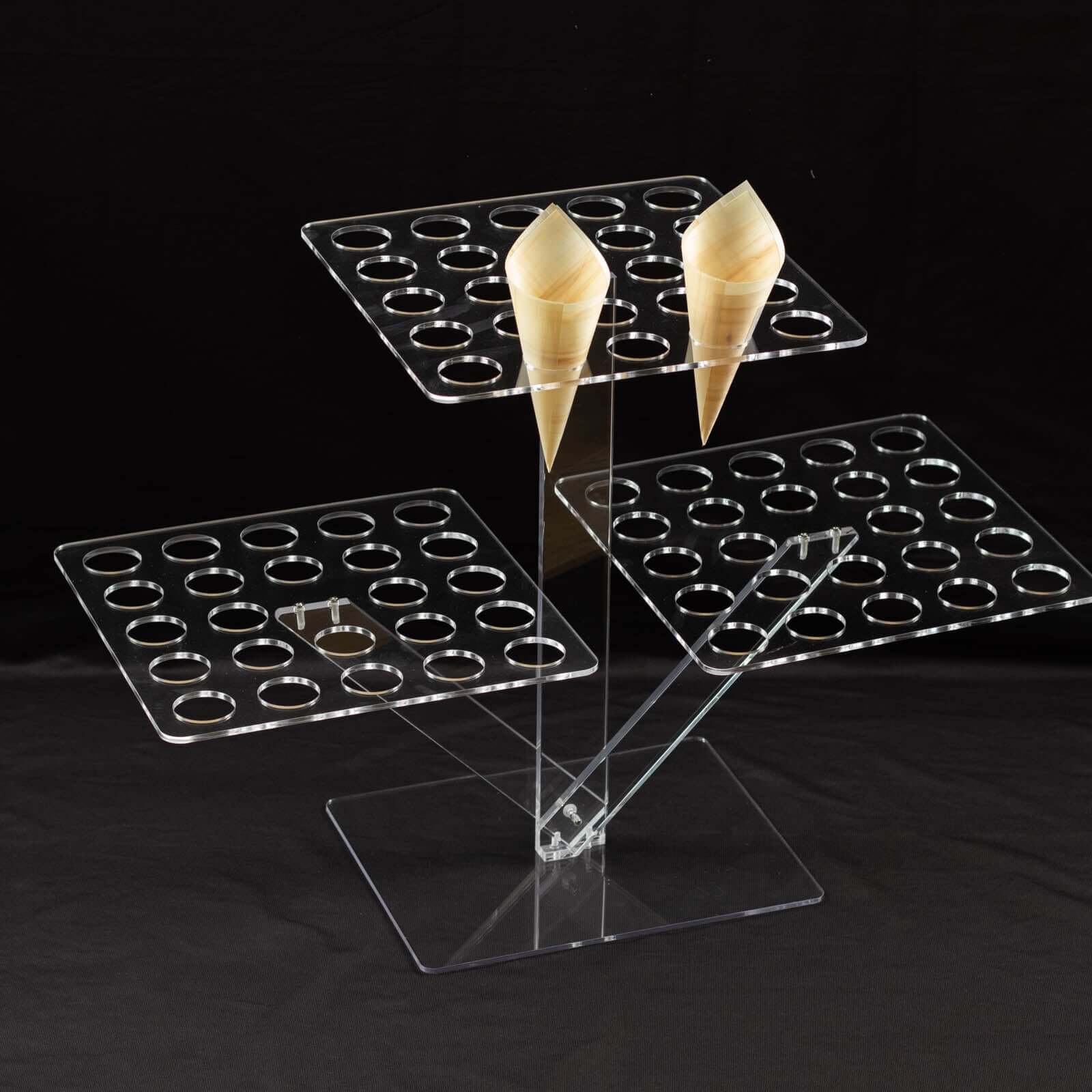 3-Tier Acrylic Square Ice Cream Cone Holder Clear - Foldable Multi-Purpose Dessert Display Stand with 72-Slots for Stylish Food Presentation 18" Tall
