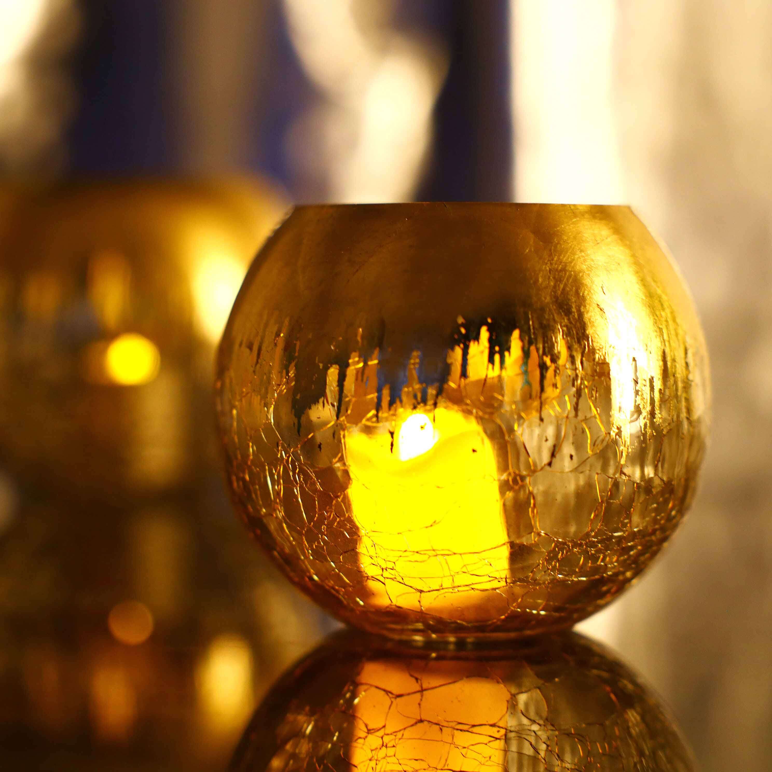 Glass Bud Vase Gold Foiled Crackle Bubble Bowl - Classy Floral Centerpiece for Weddings 4"
