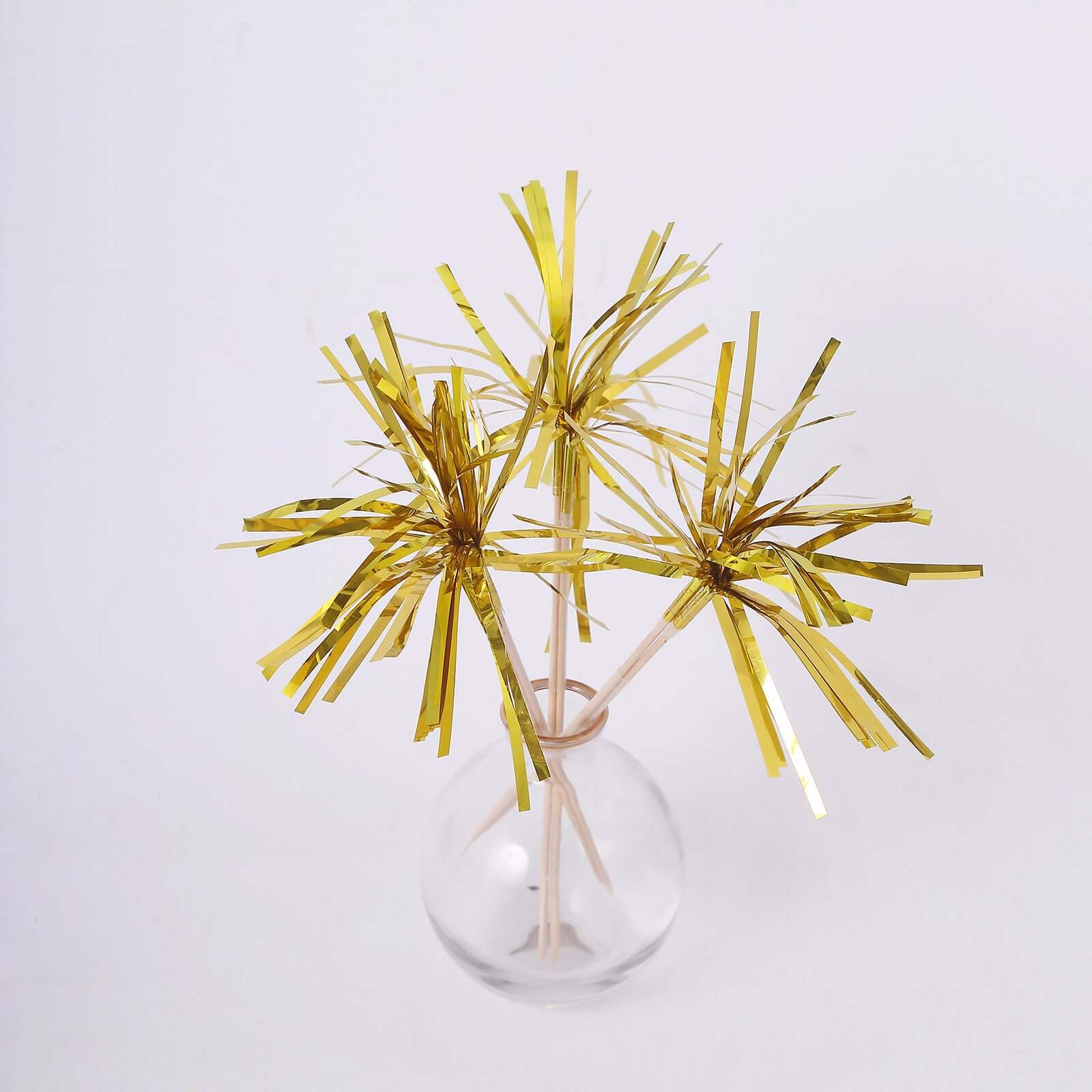 100-Pack Bamboo Cocktail Sticks Firework Cupcake Toppers Gold - Festive Foil Frills Food Picks 9"